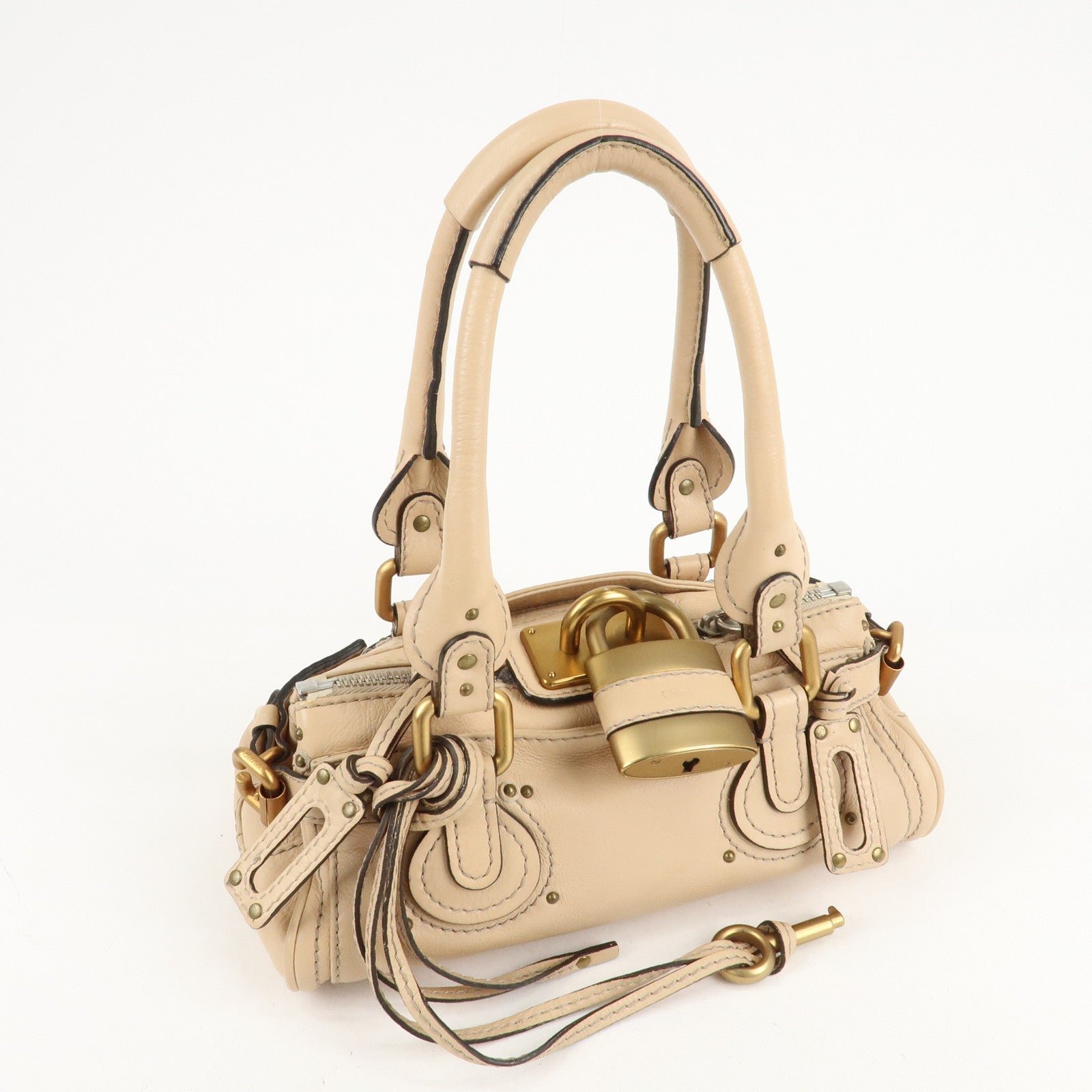 Chloe Leather Mini Paddington Hand Bag Shoulder Bag Beige Used