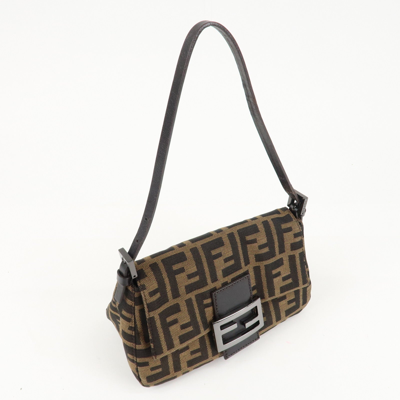 FENDI Mini Mamma Baguette Zucca Shoulder Bag Black Brown 8BR180