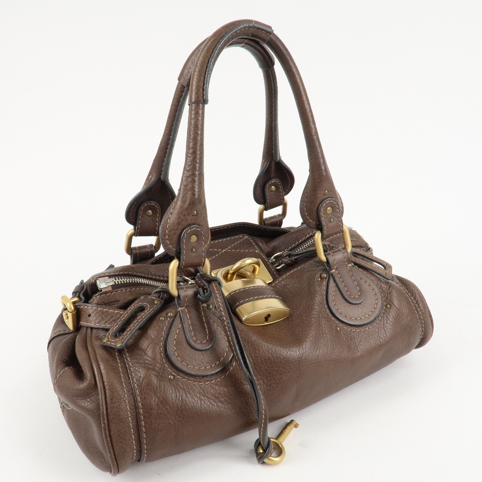 Chloe Paddington Leather Hand Bag Shoulder Bag Medium Brown