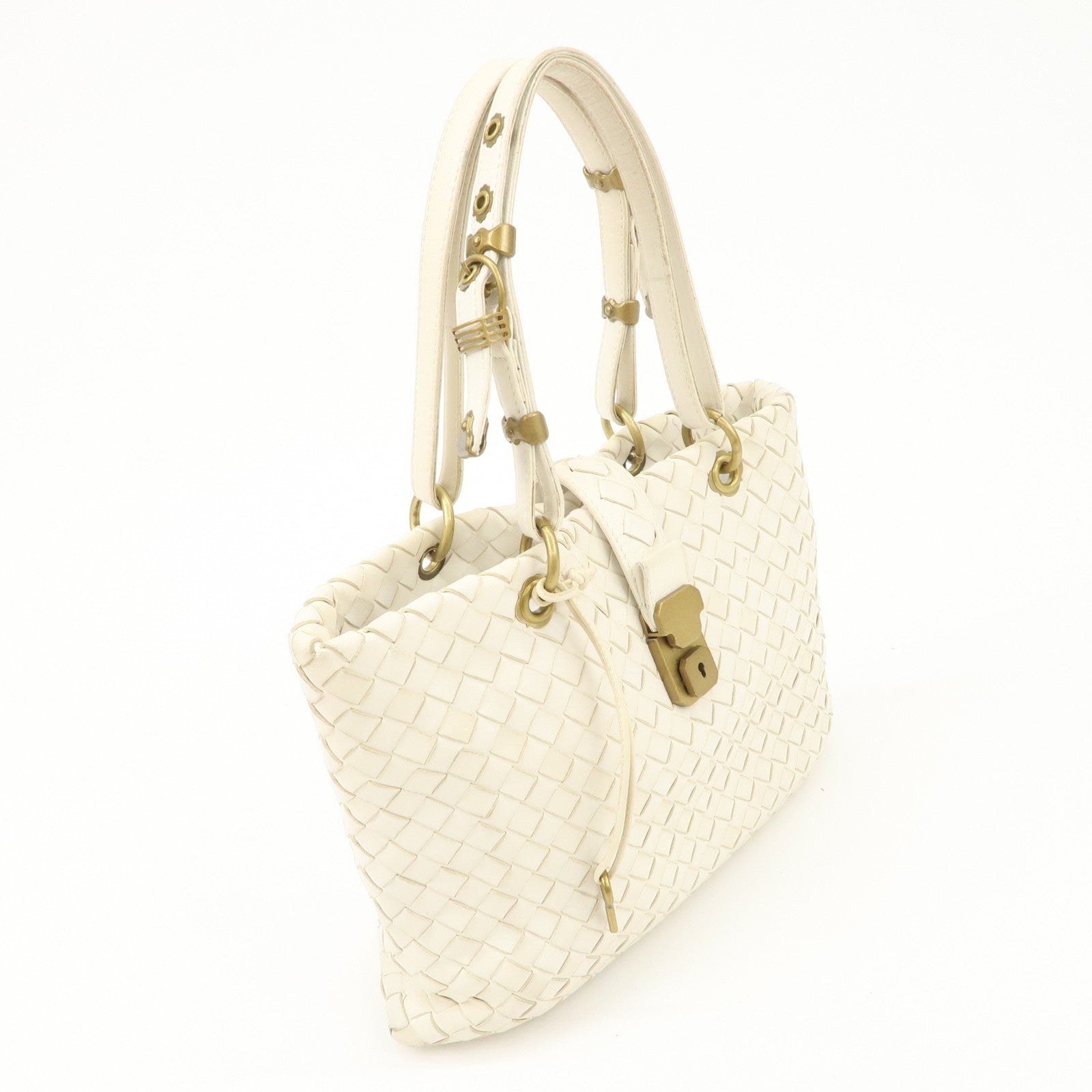 Bottega Veneta Intrecciato Leather Chain Shoulder Bag White