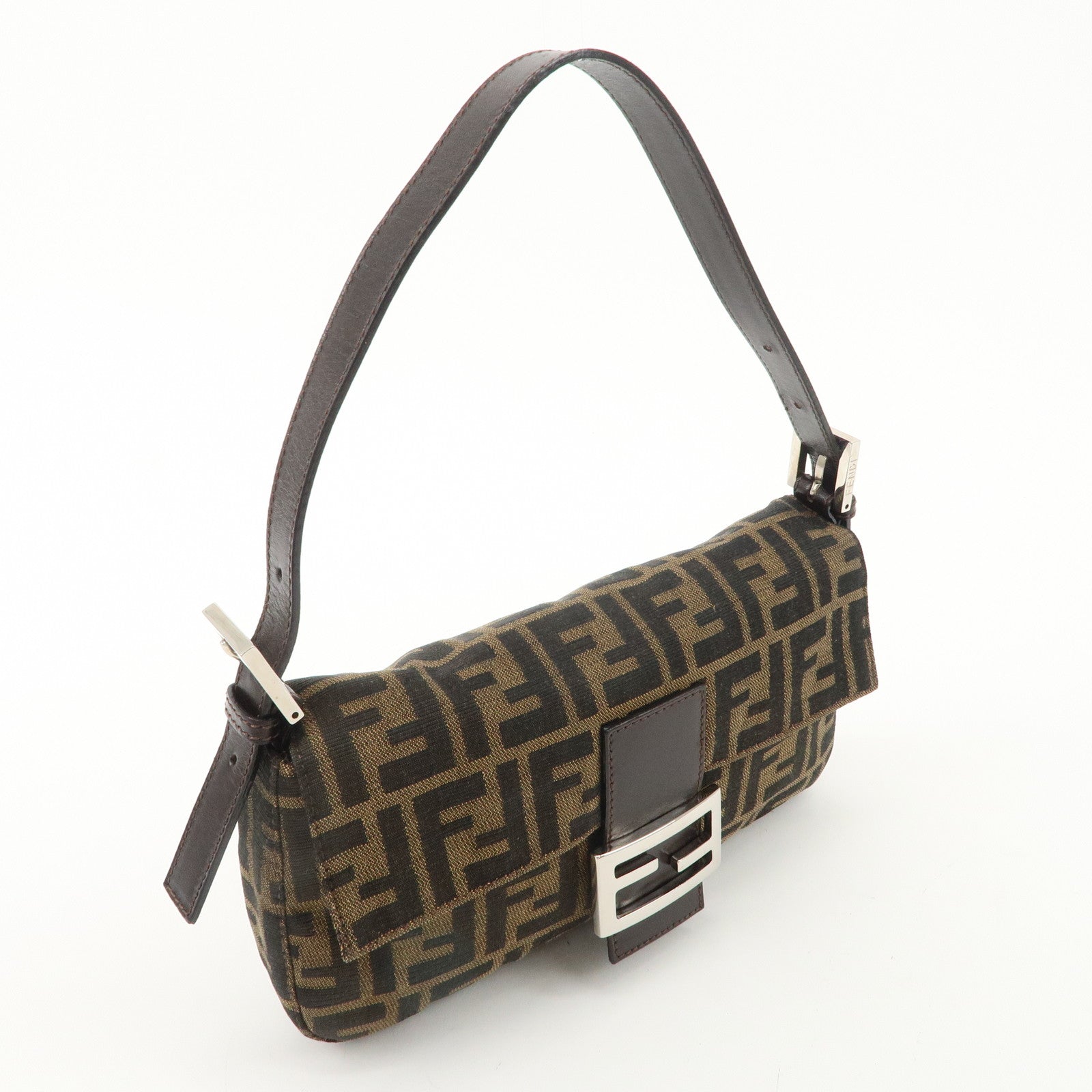 FENDI Mamma Baguette Canvas Shoulder Bag Hand Bag Brown 26424 Used