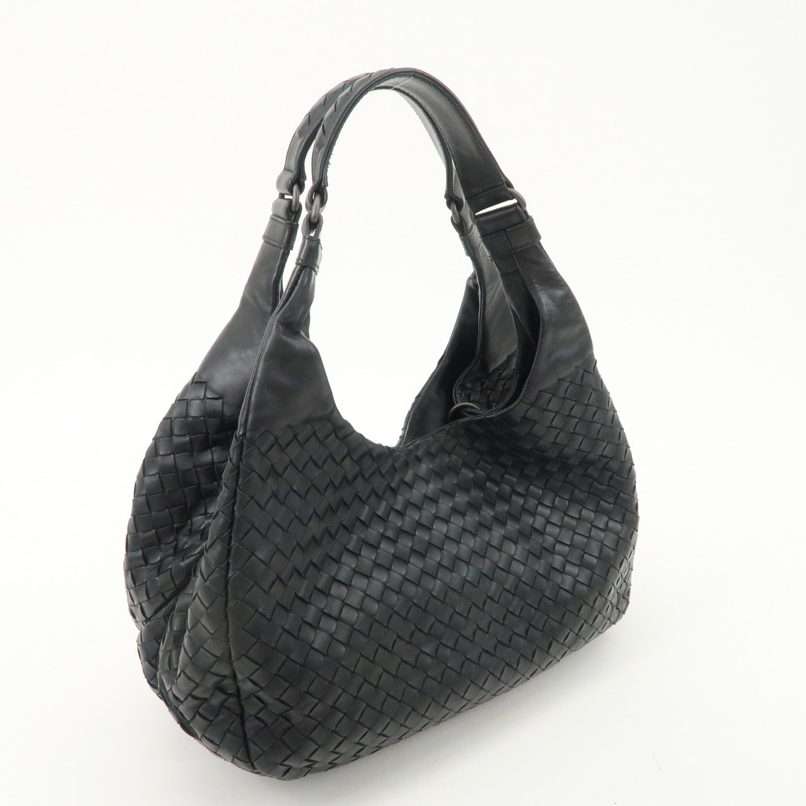 BOTTEGA VENETA Intrecciato Leather Campana Shoulder Bag Black 125787