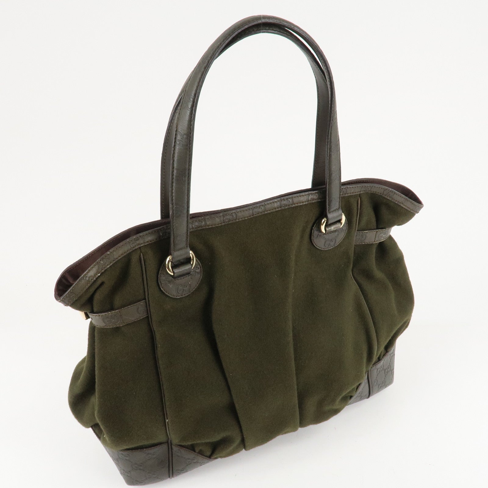 GUCCI Guccisima Wool Guccisima Leather Tote Bag Olive 257290 Used