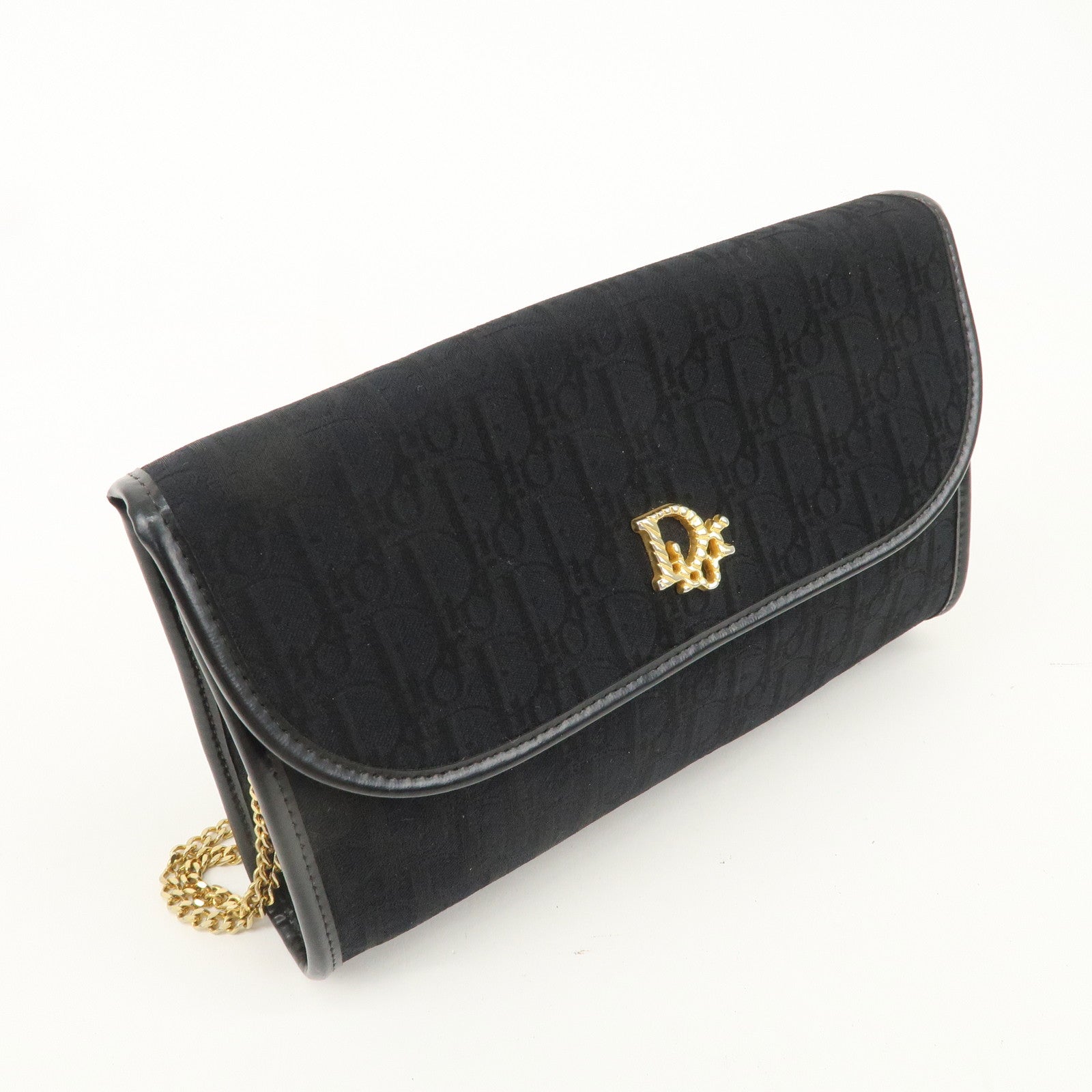 Christian Dior Trotter Canvas Leather Chain Shoulder Bag Black