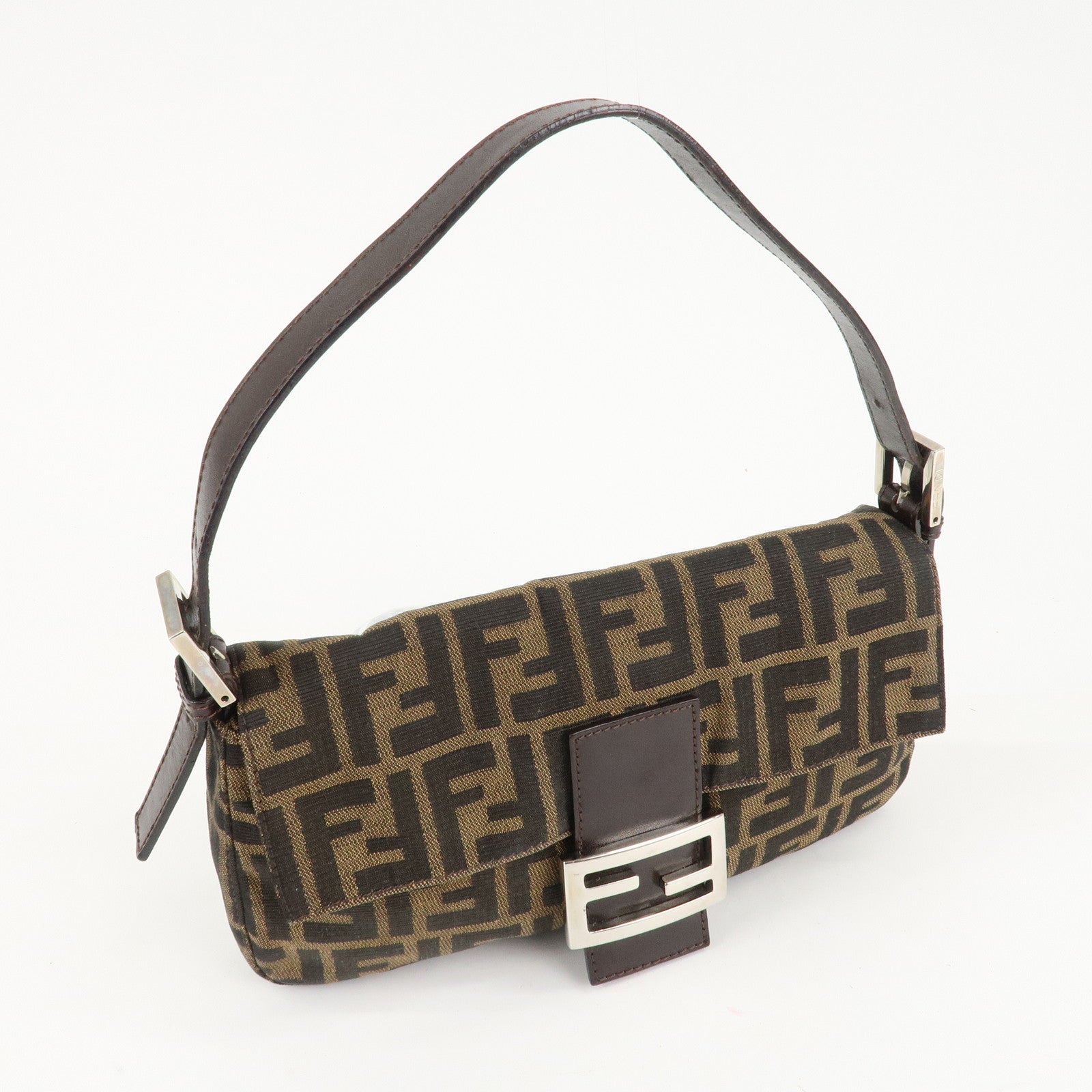 FENDI Zucca Mamma Baguette Canvas Shoulder Bag Brown Black 26424