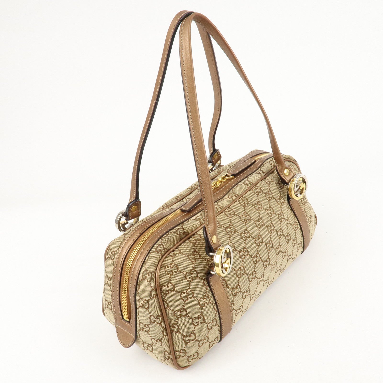 GUCCI GG Twins GG Canvas Leather Shoulder Bag Beige Brown 232958 Used