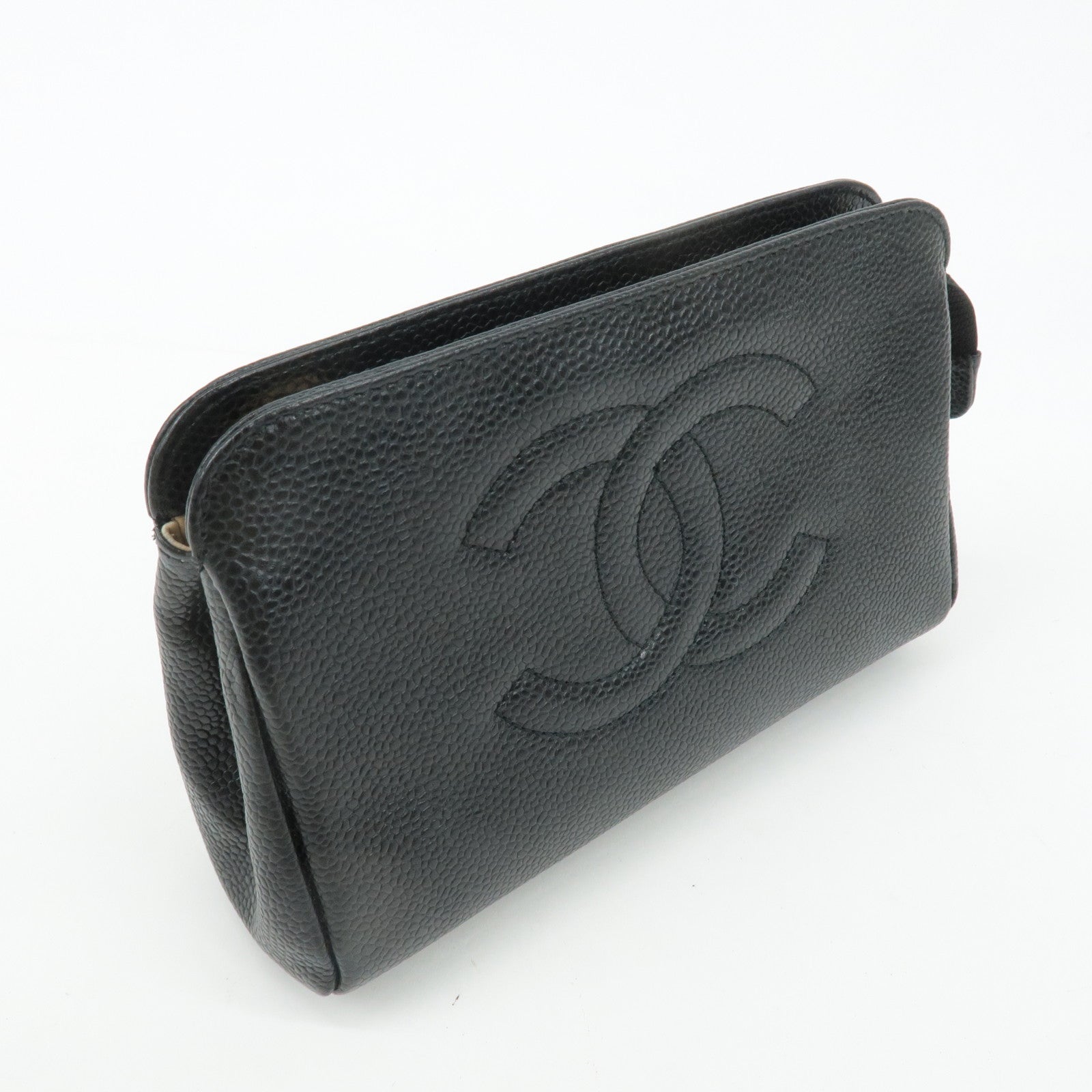 CHANEL Caviar Skin Cosmetic Pouch Black Used