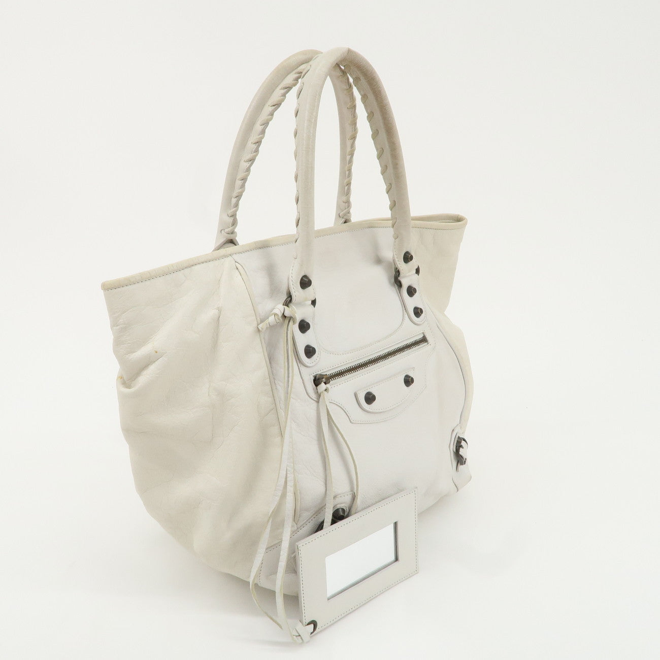 BALENCIAGA Leather The Sunday Tote Hand Bag White 228750