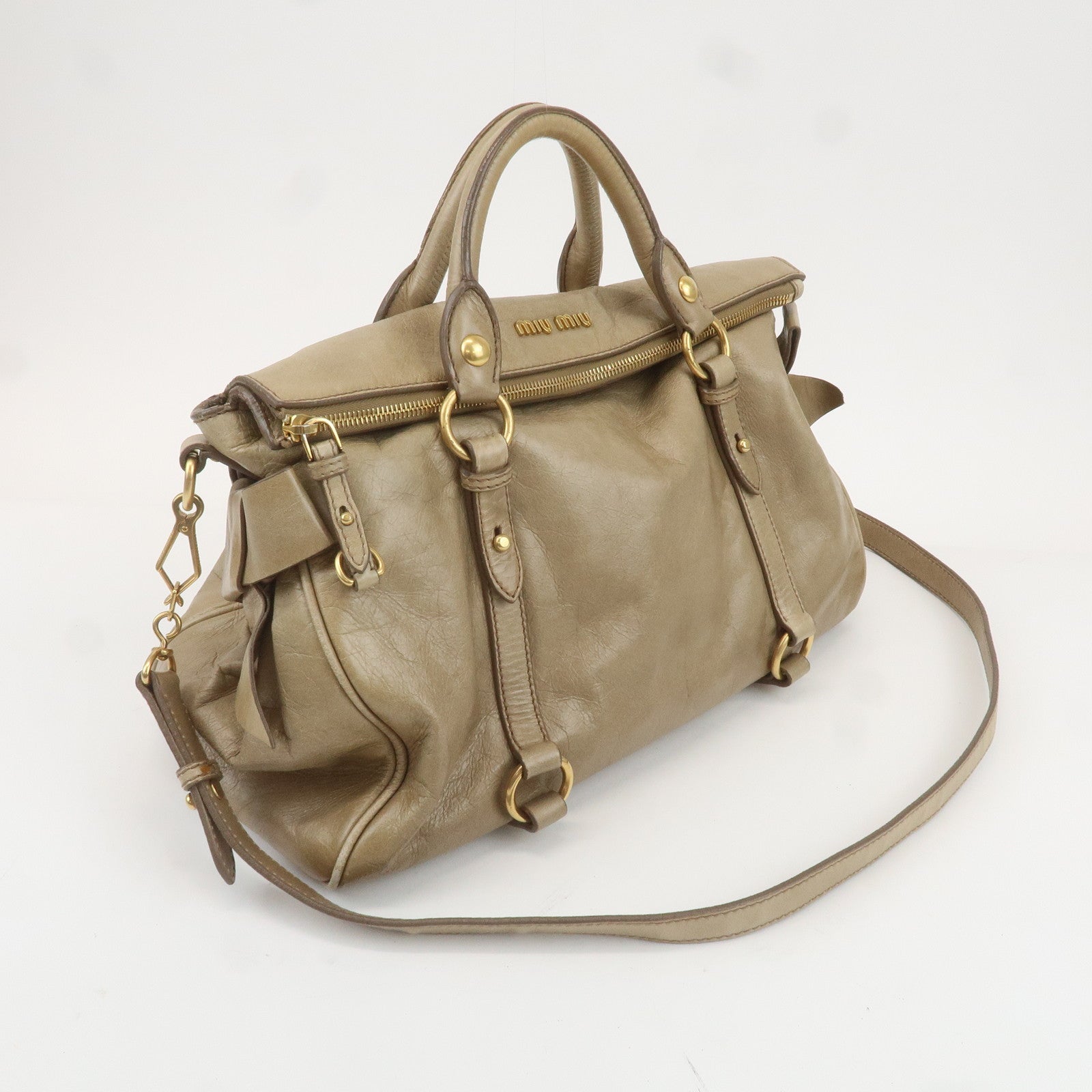 MIU MIU Leather 2Way Shoulder Bag Hand Bag Beige RT0365