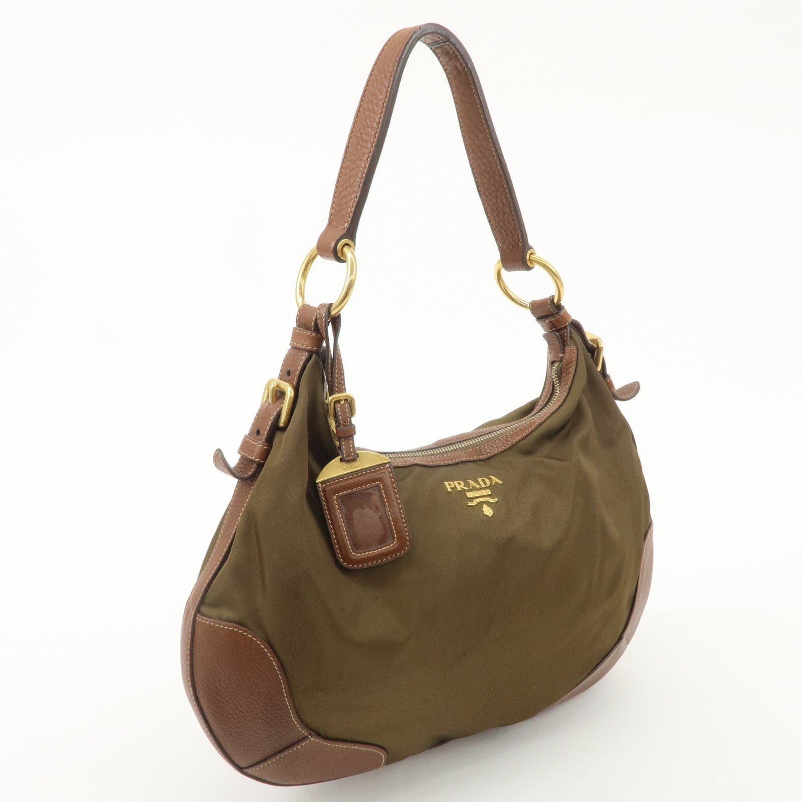 PRADA Nylon Leather Shoulder Bag Hand Bag Khaki Brown