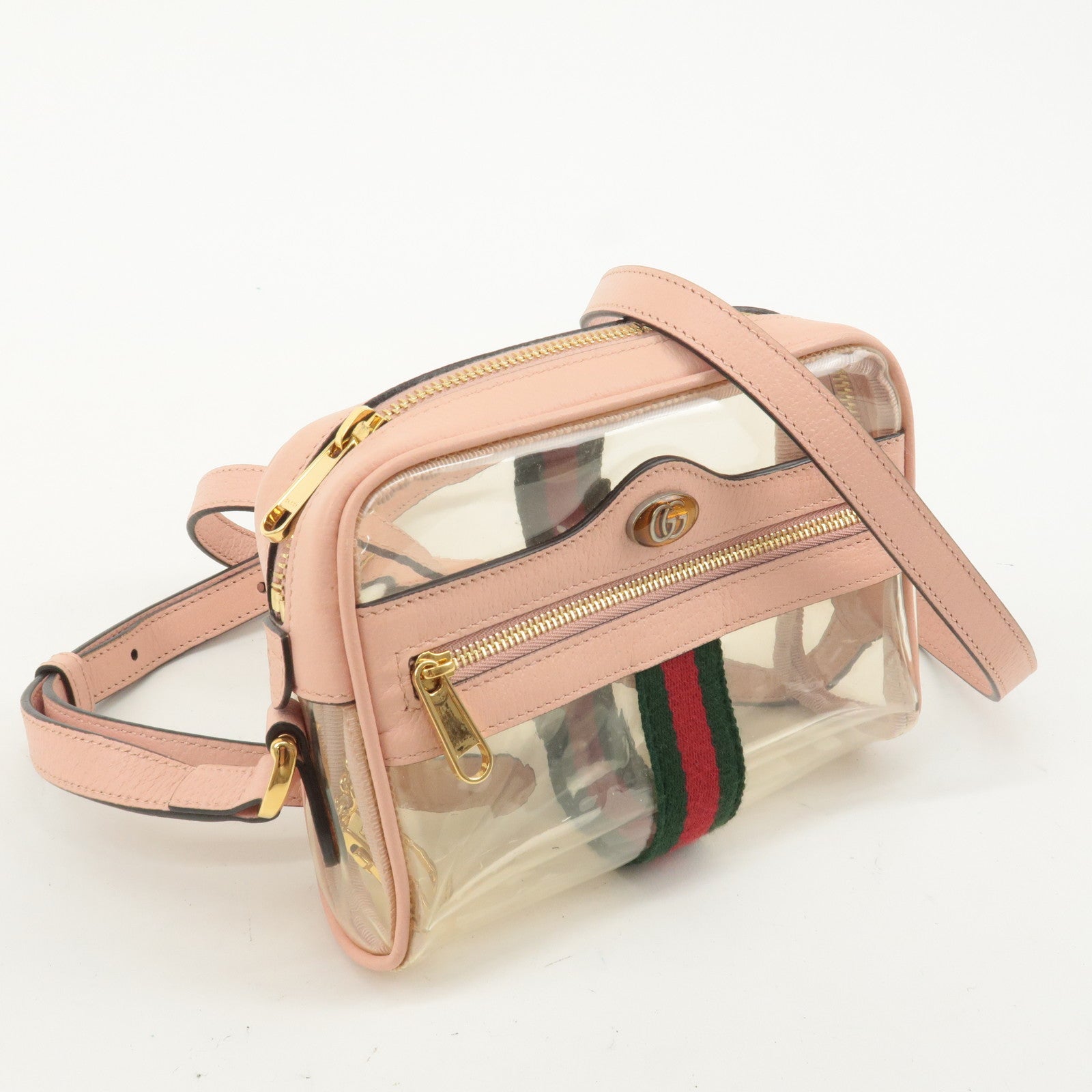 GUCCI Ophidia Sherry Vinyl Leather Shoulder Bag Clear Pink 517350