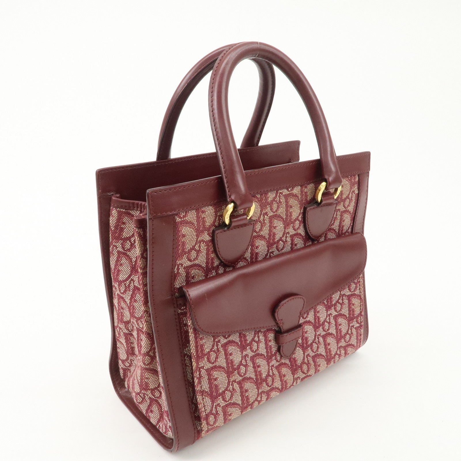 Christian Dior Trotter Canvas Leather Tote Bag Hand Bag Bordeaux