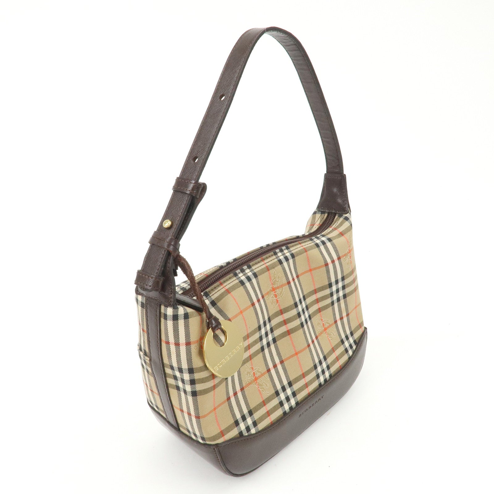 BURBERRY Nylon Leather Nova Plaid Shoulder Hand Bag Beige Black