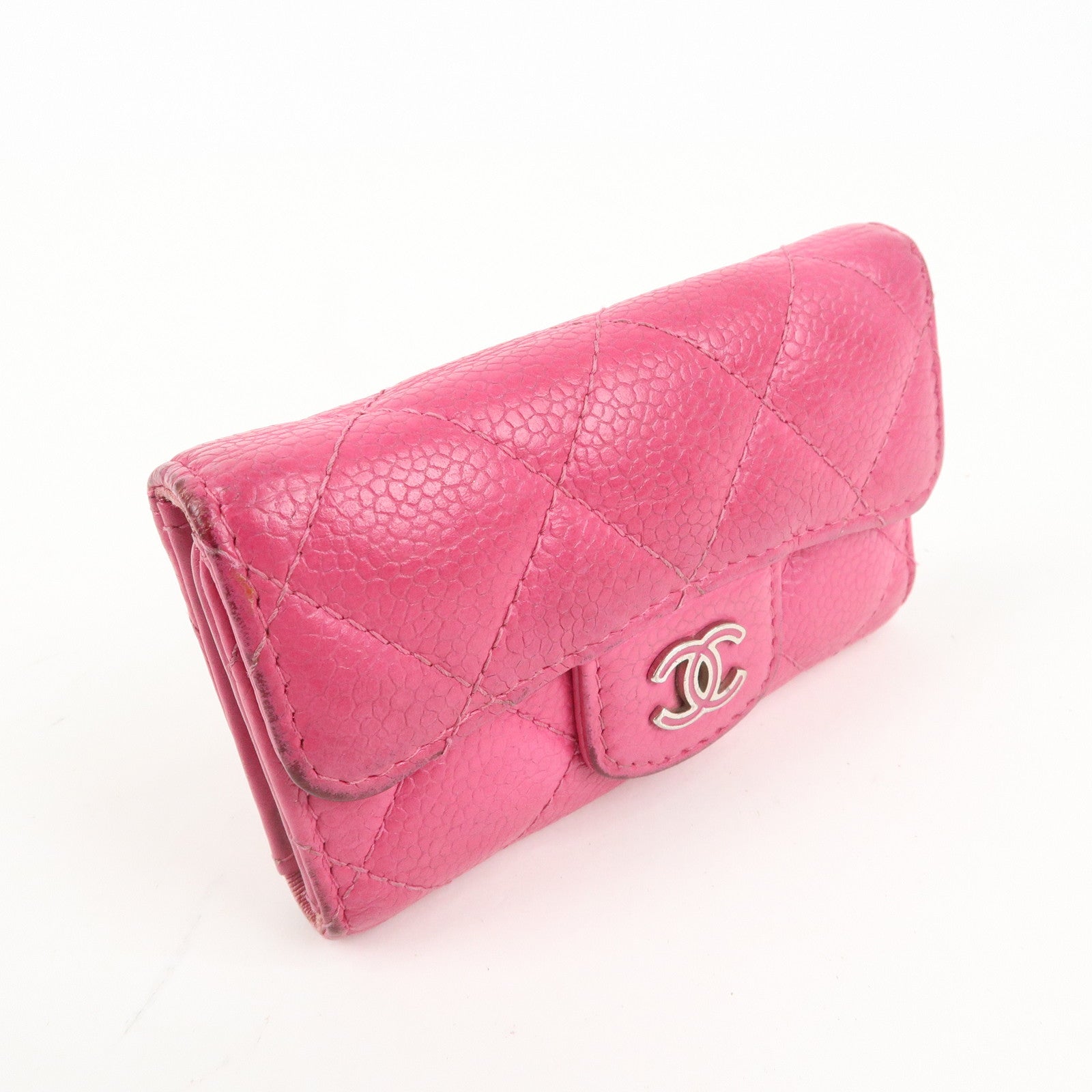 CHANEL Matelasse Caviar Skin 6 Rings Key Case Hot Pink A31503