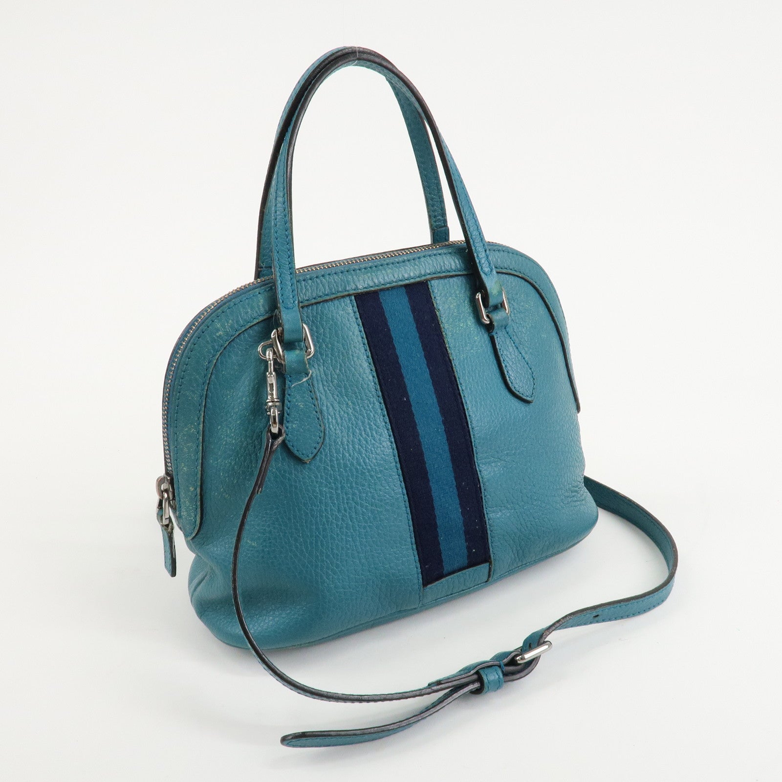 GUCCI Sherry Leather 2Way Shoulder Bag Hand Bag Blue 341504 Used