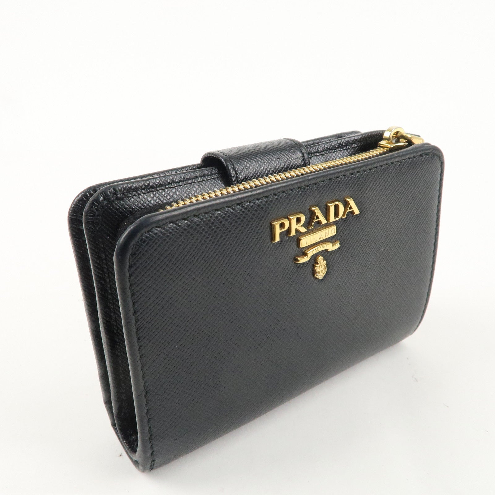 PRADA Logo Leather Bi-Fold Wallet Small Wallet Black 1ML018