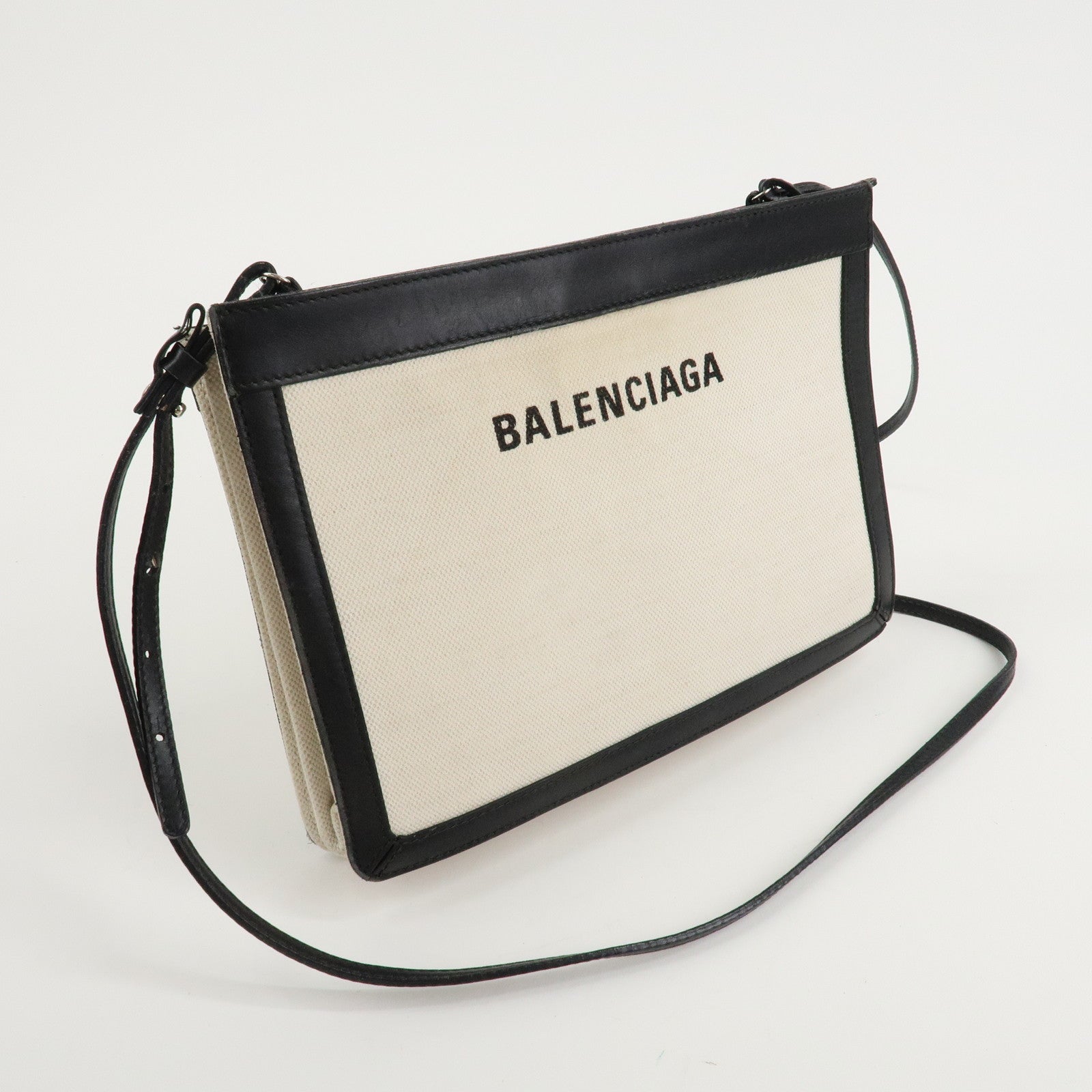 BALENCIAGA Pochette Canvas Leather Shoulder Bag white 339937