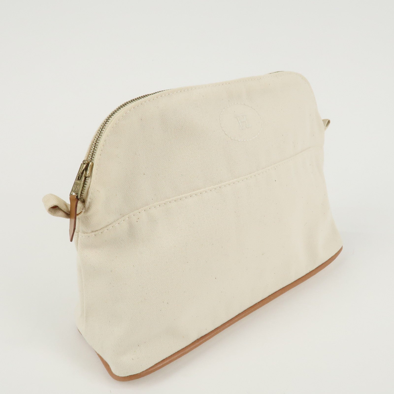 HERMES Canvas Leather Bolide Pouch MM Ivory