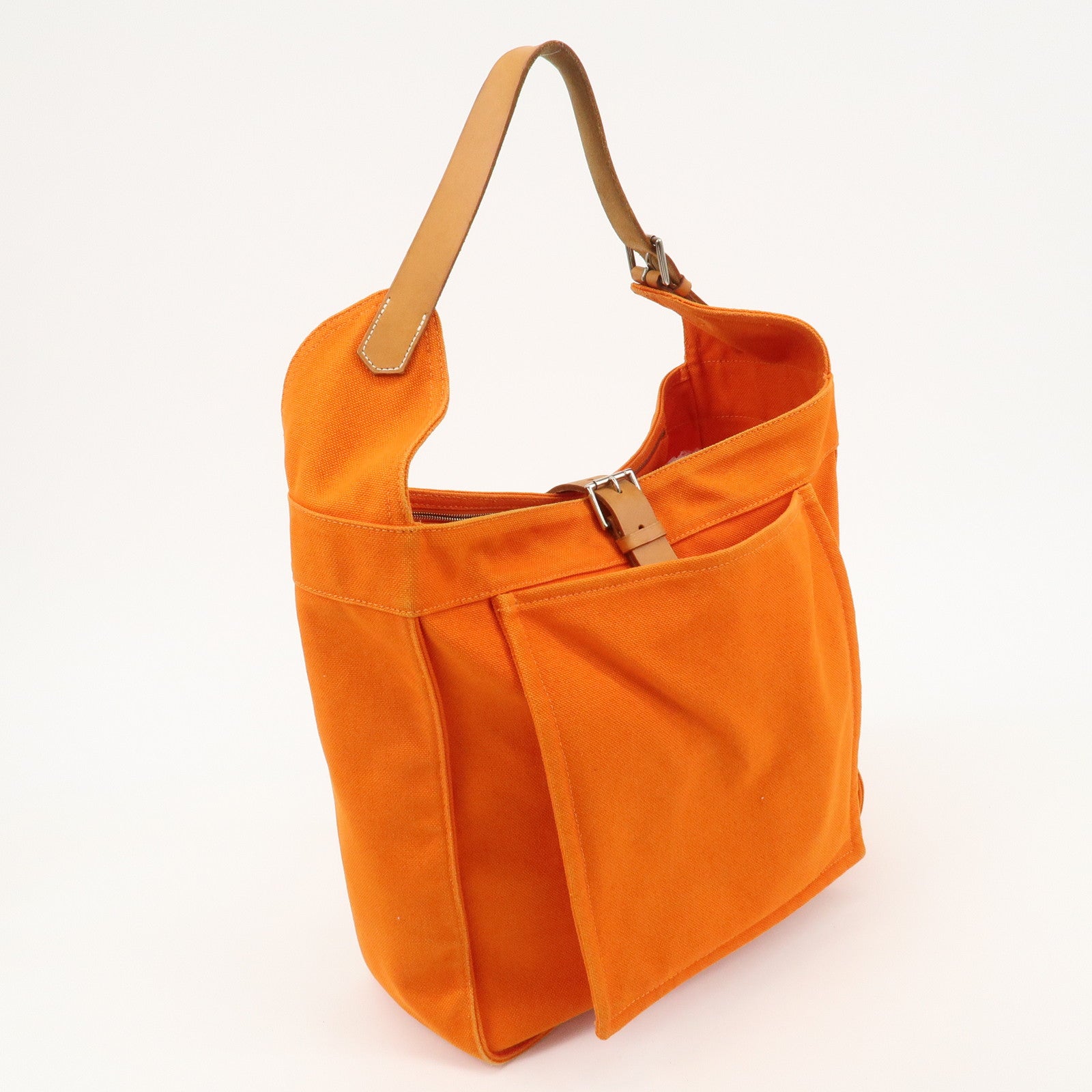 HERMES Marwari GM Canvas Leather □〇 Stamped Shoulder Bag Orange Used