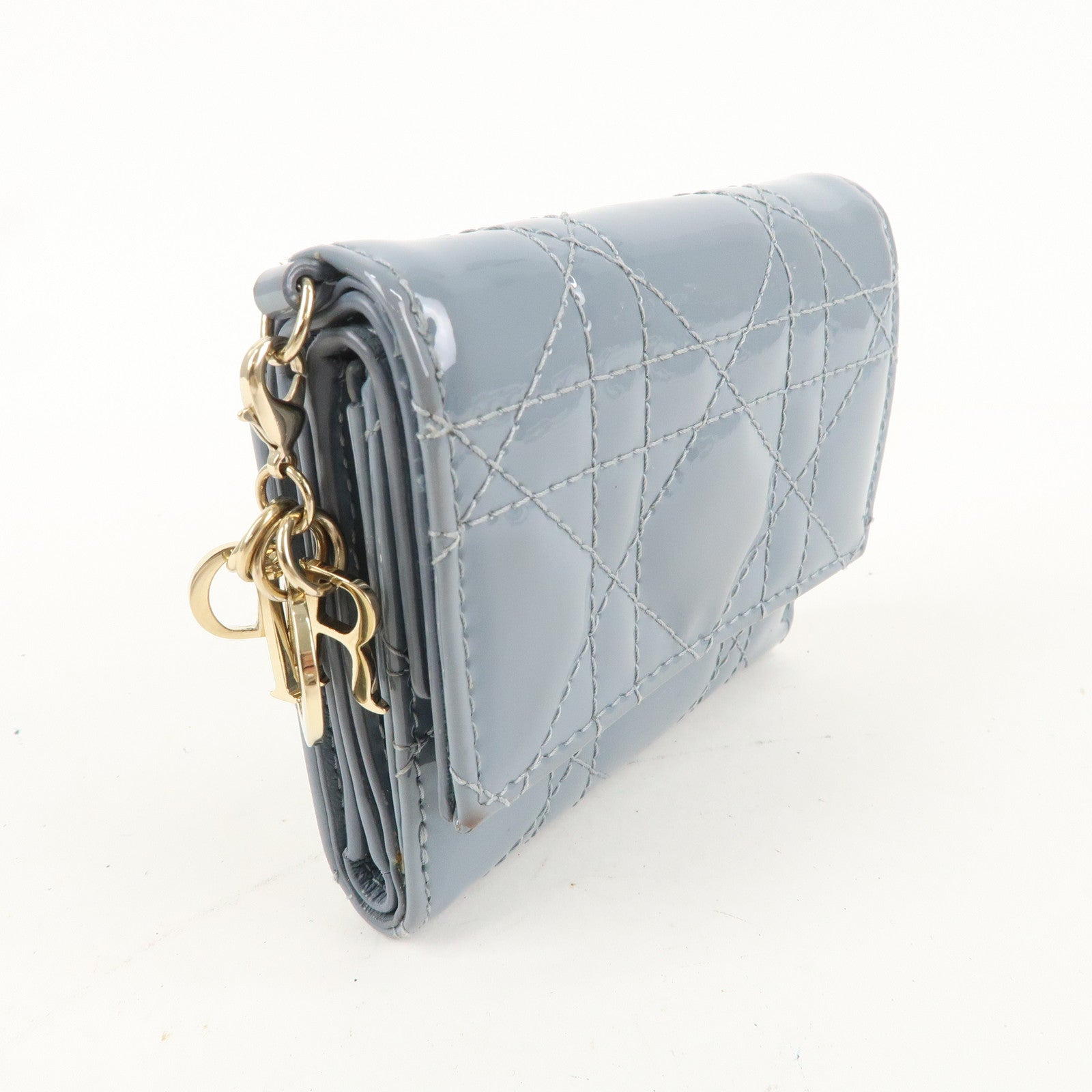 Christian Dior Cannage Patent Leather Lotus Wallet Cloud Blue