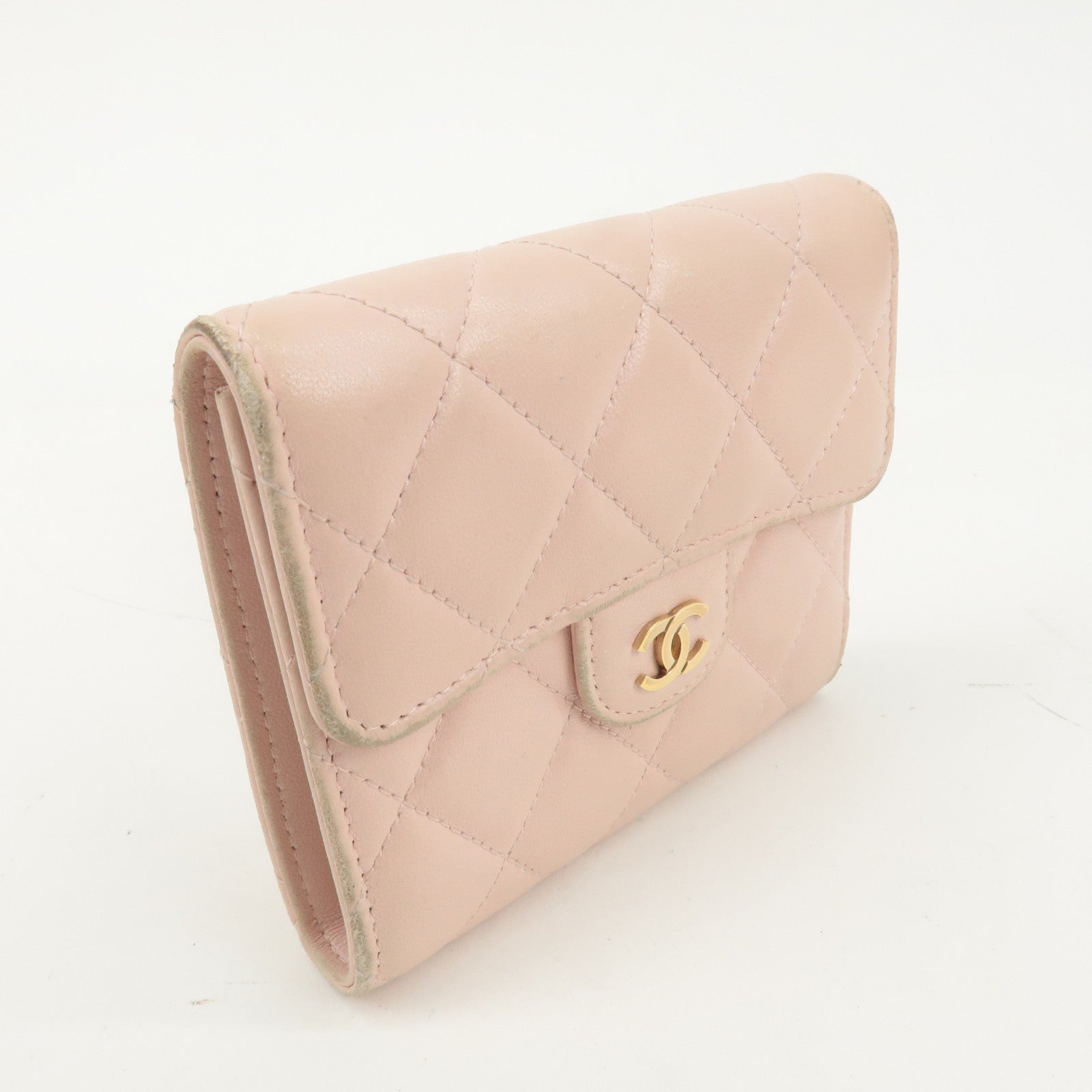 CHANEL Matelasse Lamb Skin Small Bi-fold Wallet Pink AP0231