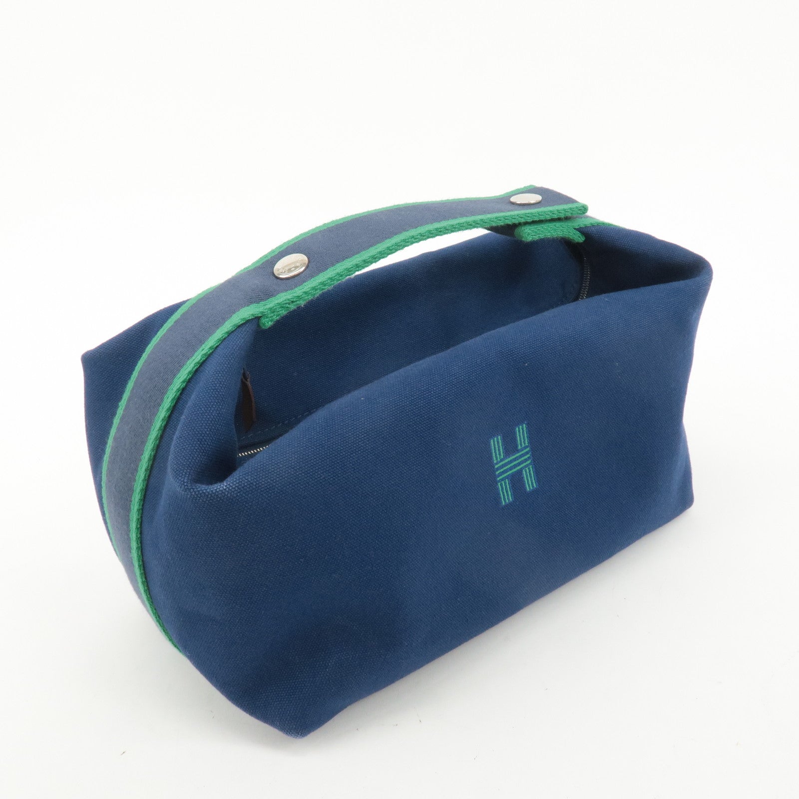 HERMES Bride A Brac GM Canvas Hand Bag Navy Green Used