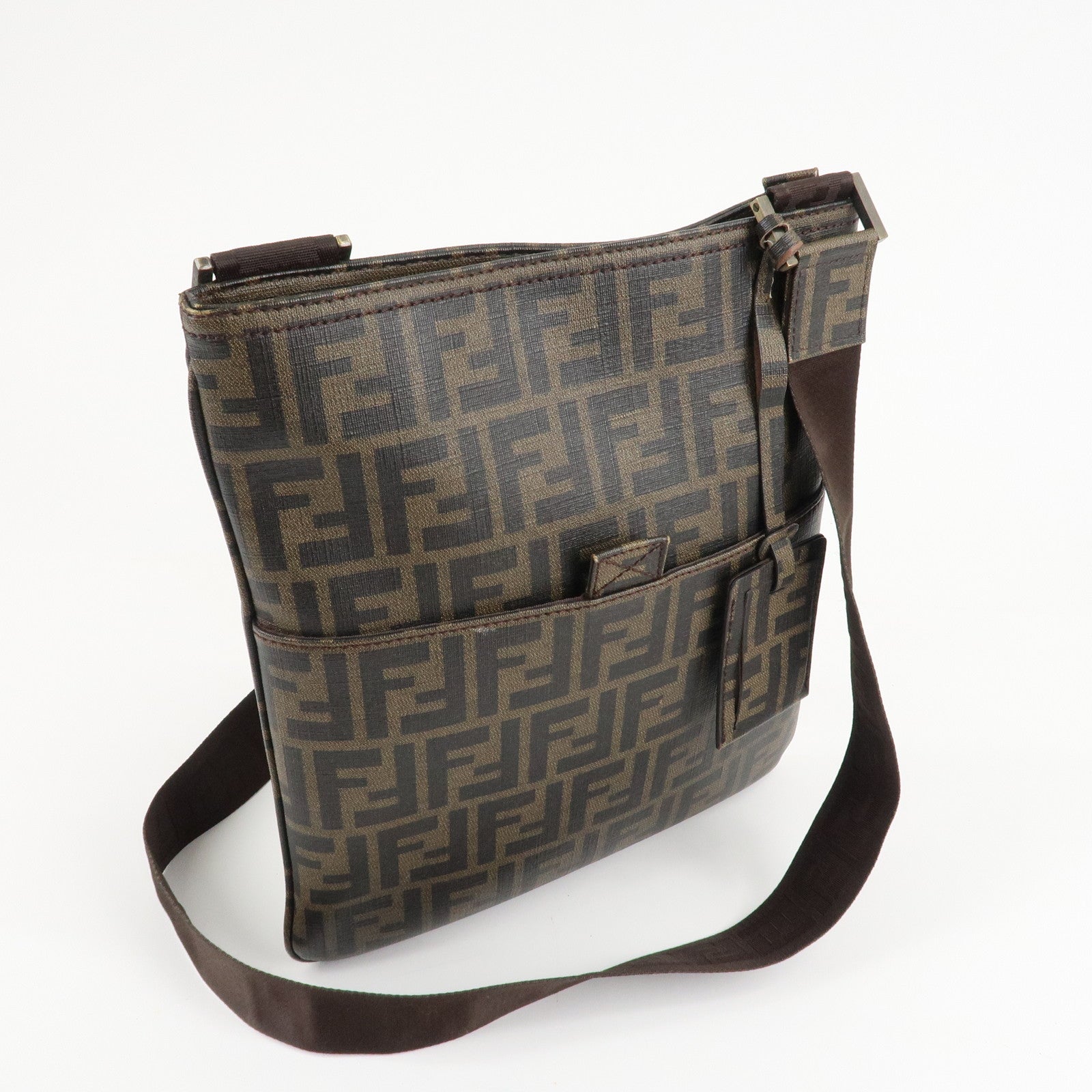 FENDI Zucca Print PVC Shoulder Bag Khaki Black 7VA207