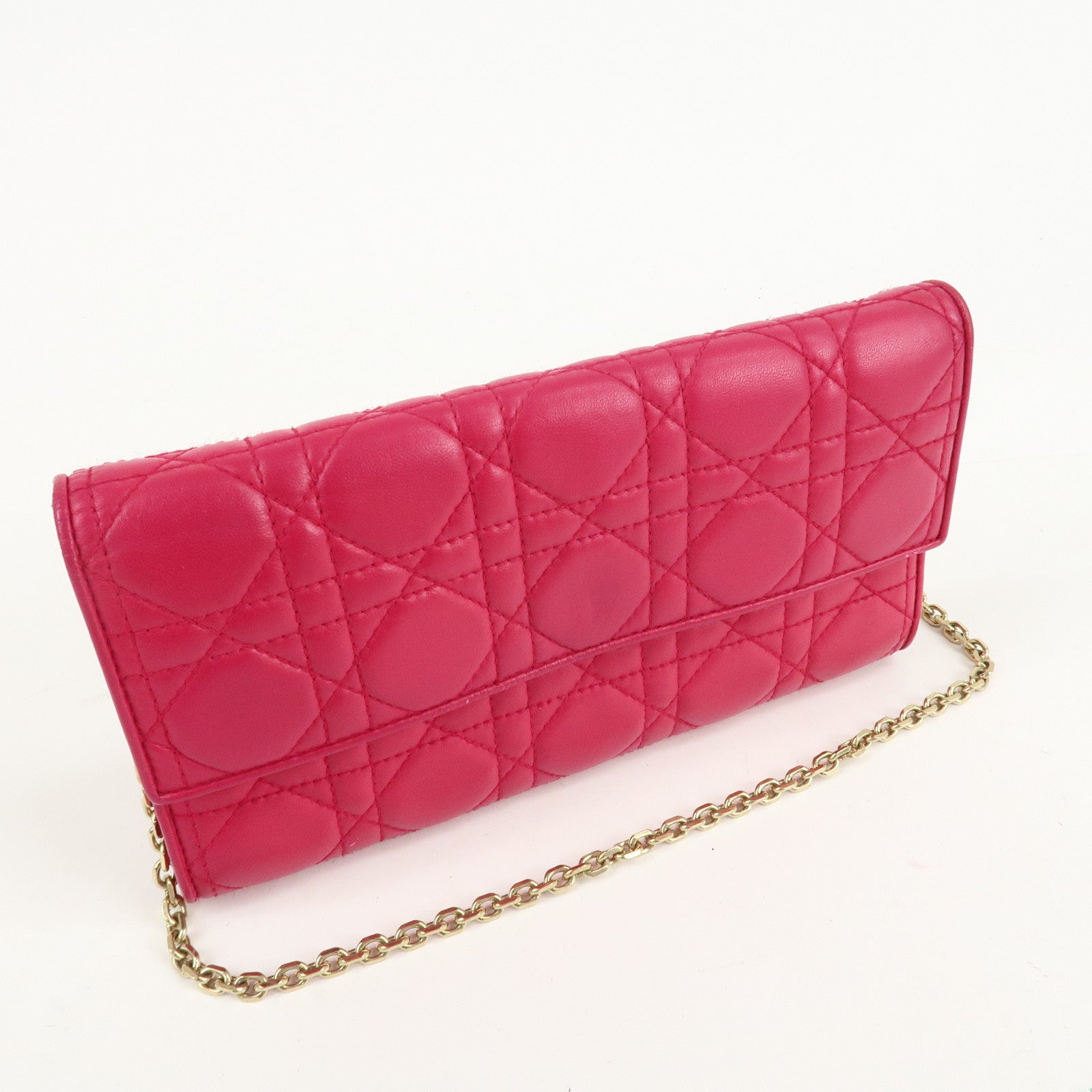 Christian Dior Cannage Leather Chain Long Wallet Pink