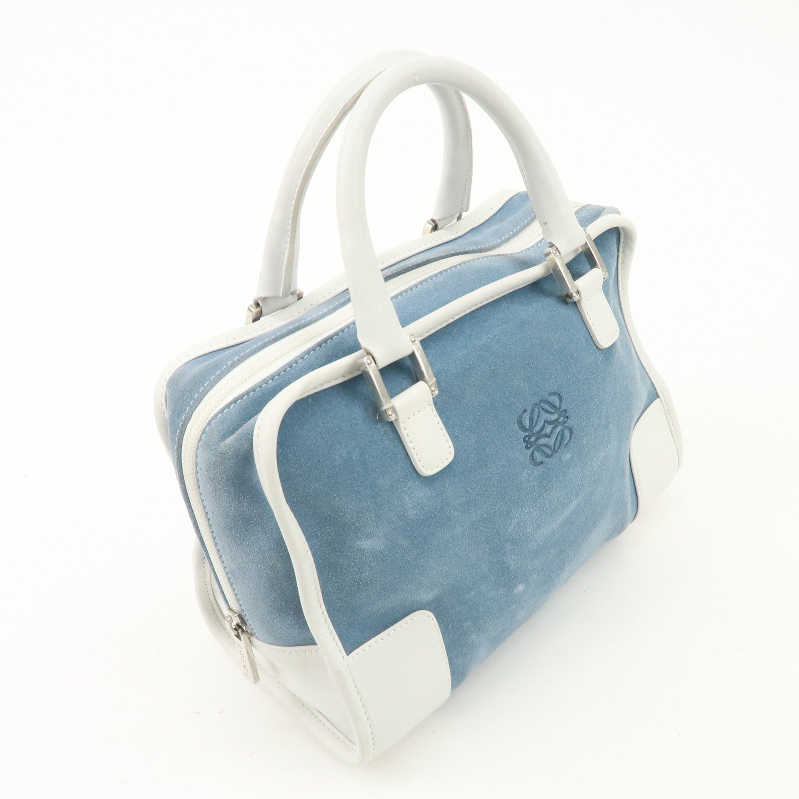 LOEWE Anagram Suede Leather Amazona 27 Hand Bag White Blue