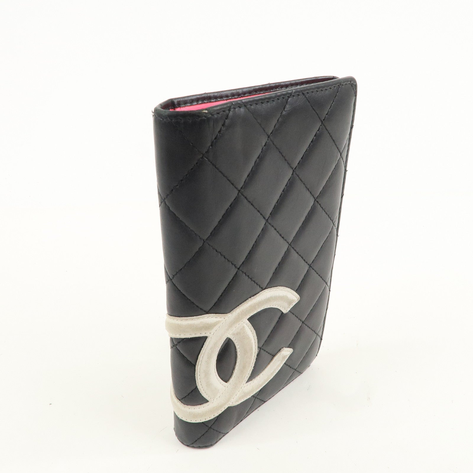 CHANEL Cambon Line Lamb Skin Bi-fold Wallet Black White A26717