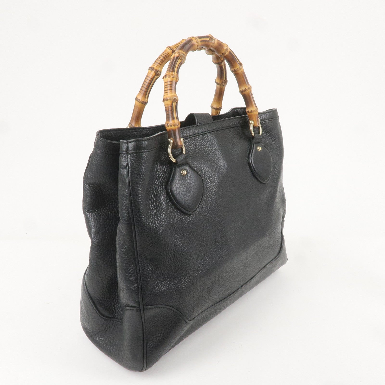 GUCCI Bamboo Leather Tote Bag Black 282317