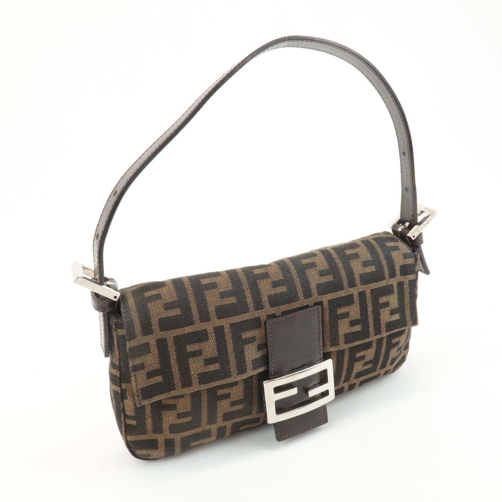 FENDI Mamma Baguette Zucca Canvas Shoulder Bag Brown Black 26424