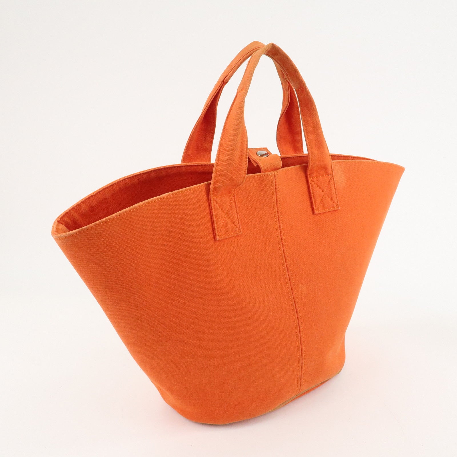 HERMES Canvas Leather Panied Plage PM Tote Bag Orange