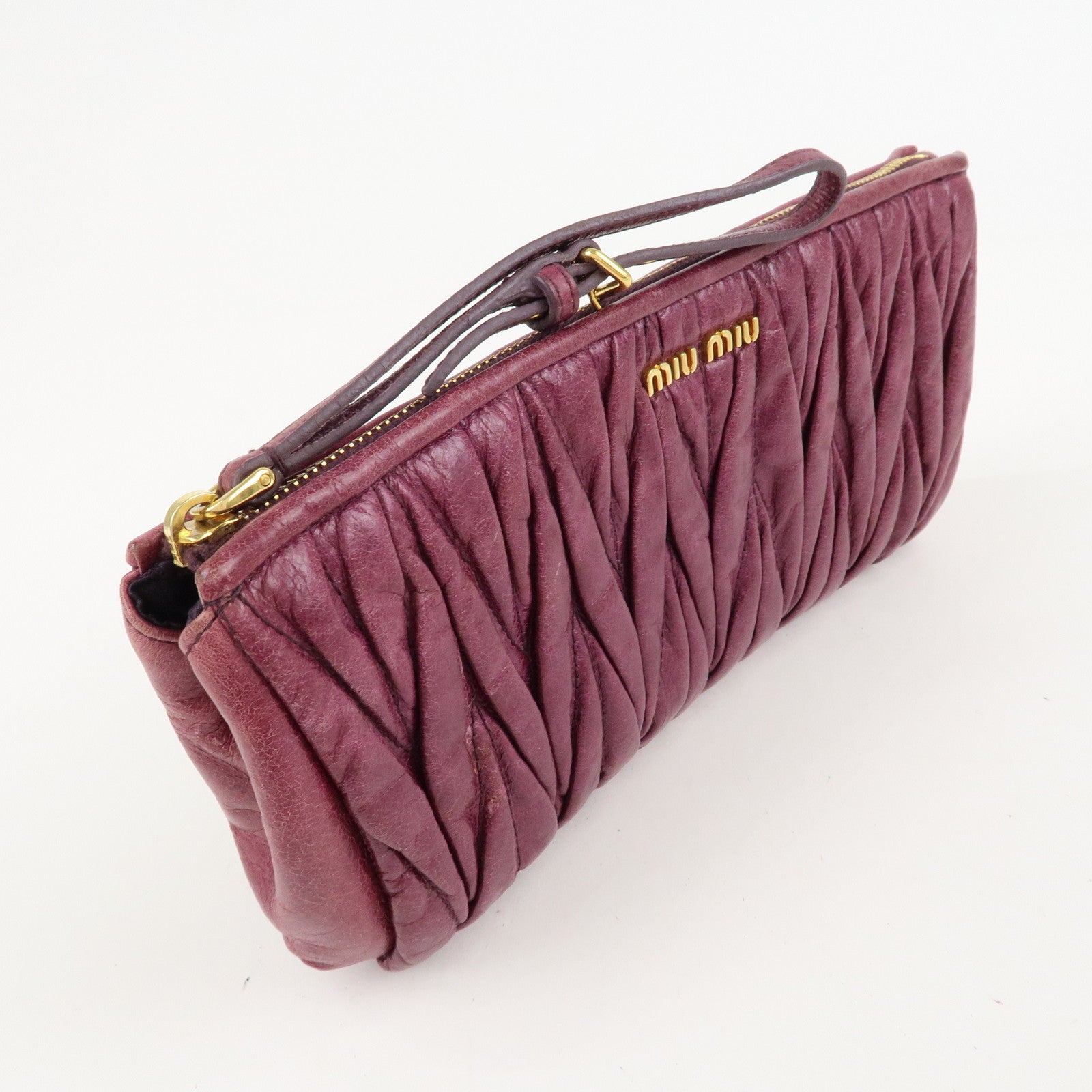 MIU MIU Matelasse Leather Pouch Clutch Bag Second Bag Purple Used