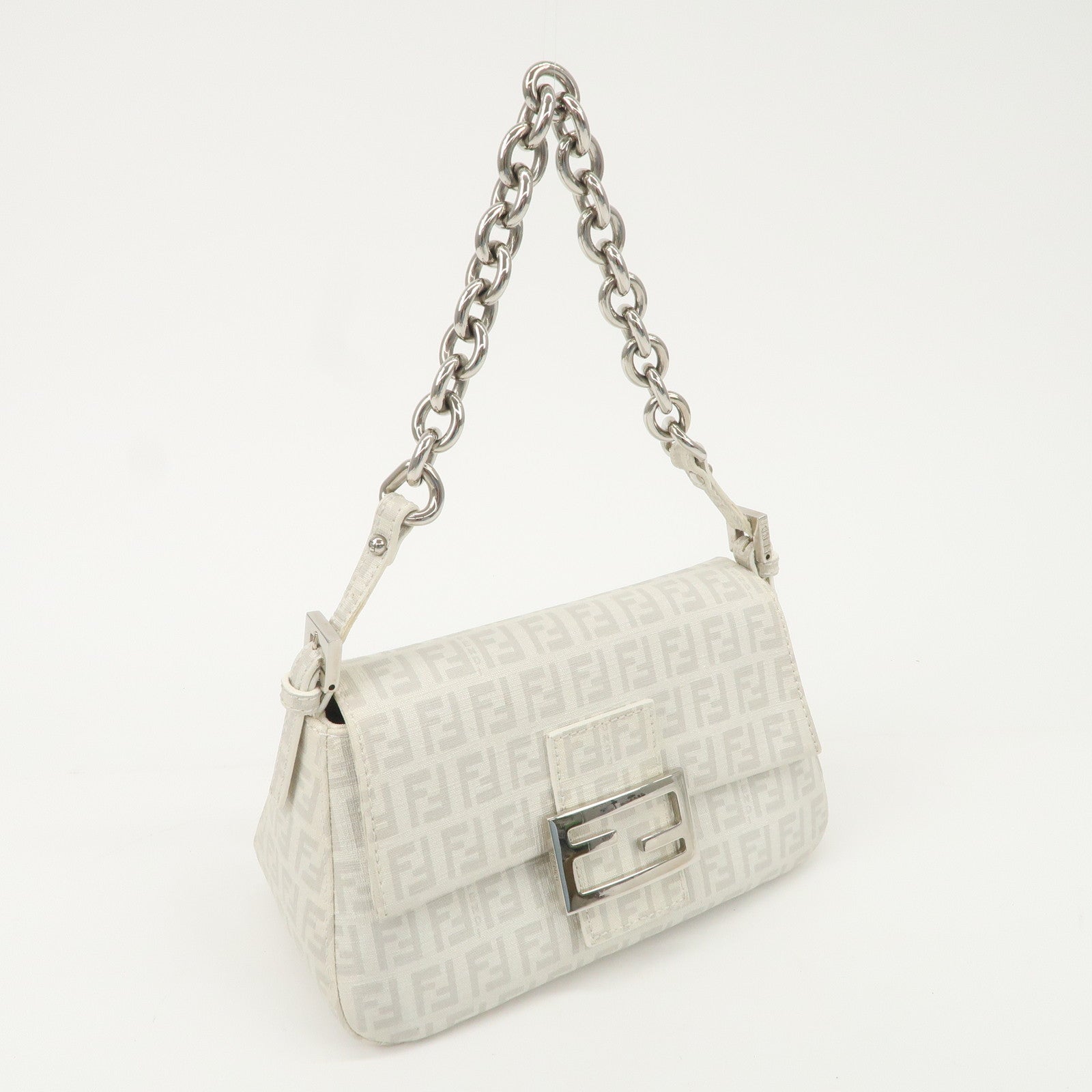 FENDI Mini Mamma Baguette Zucchino Canvas Leather Shoulder Bag