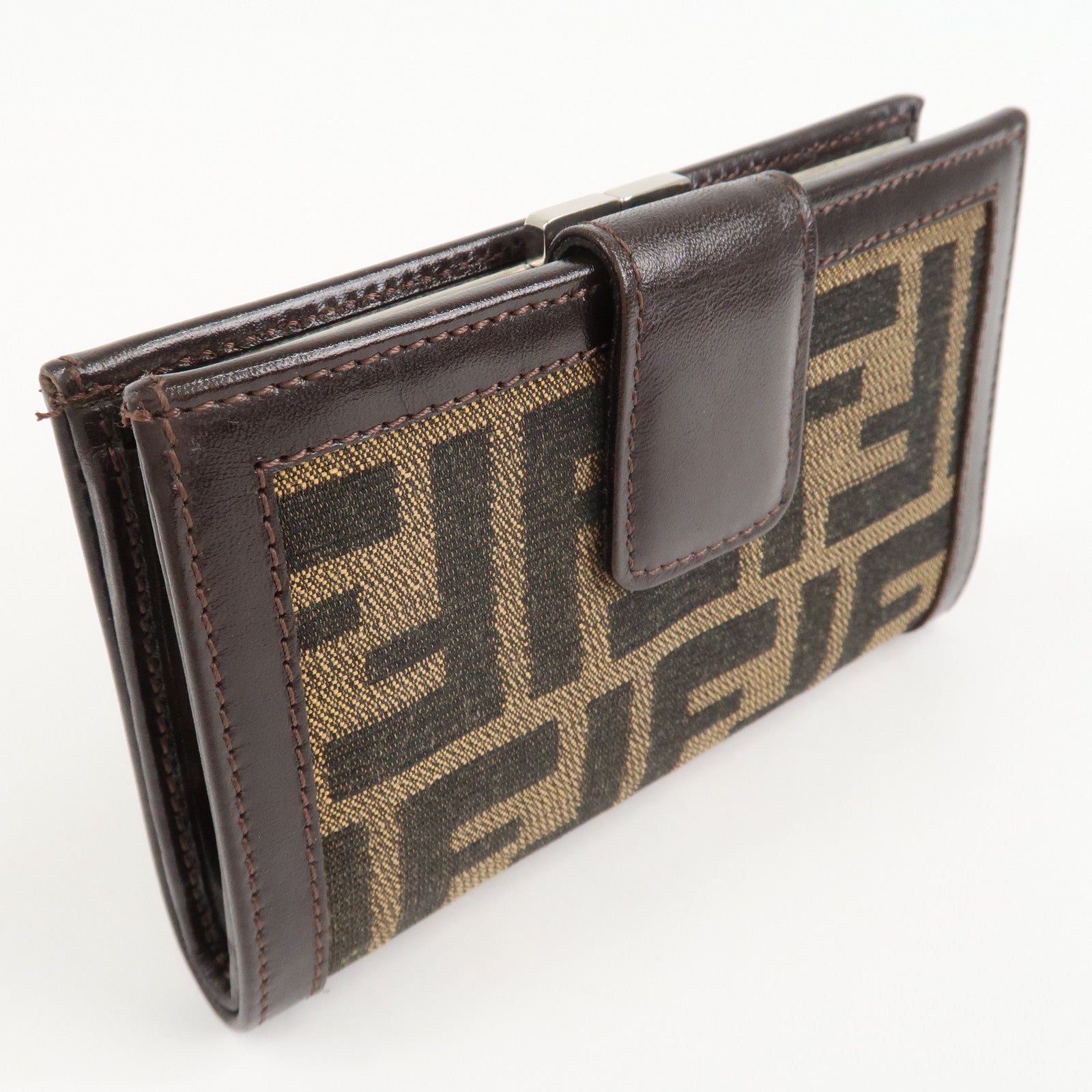 FENDI Zucca Canvas Leather Bifold Wallet Brown Black 1692