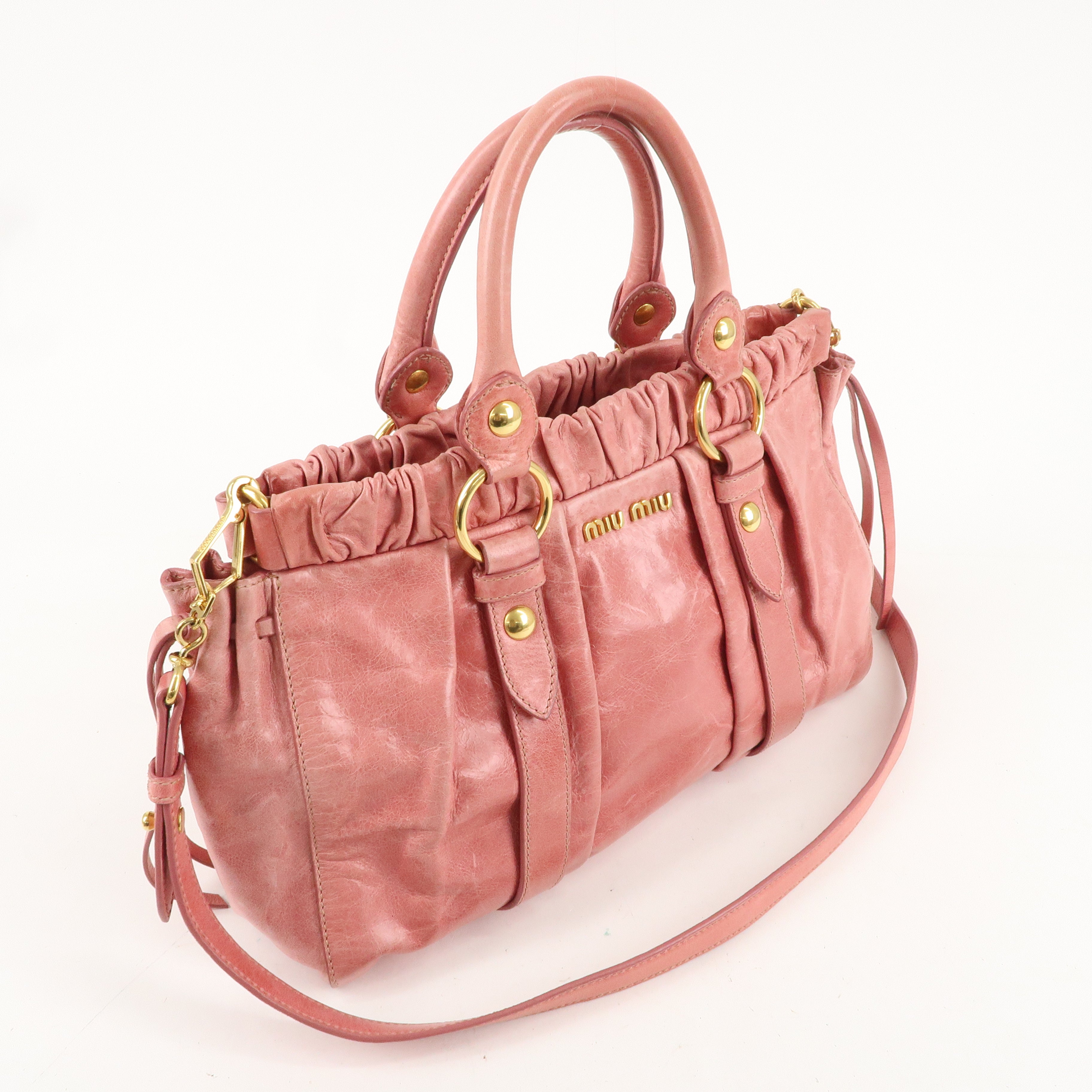 MIU MIU Leather 2Way Bag Shoulder Bag Hand Bag Pink