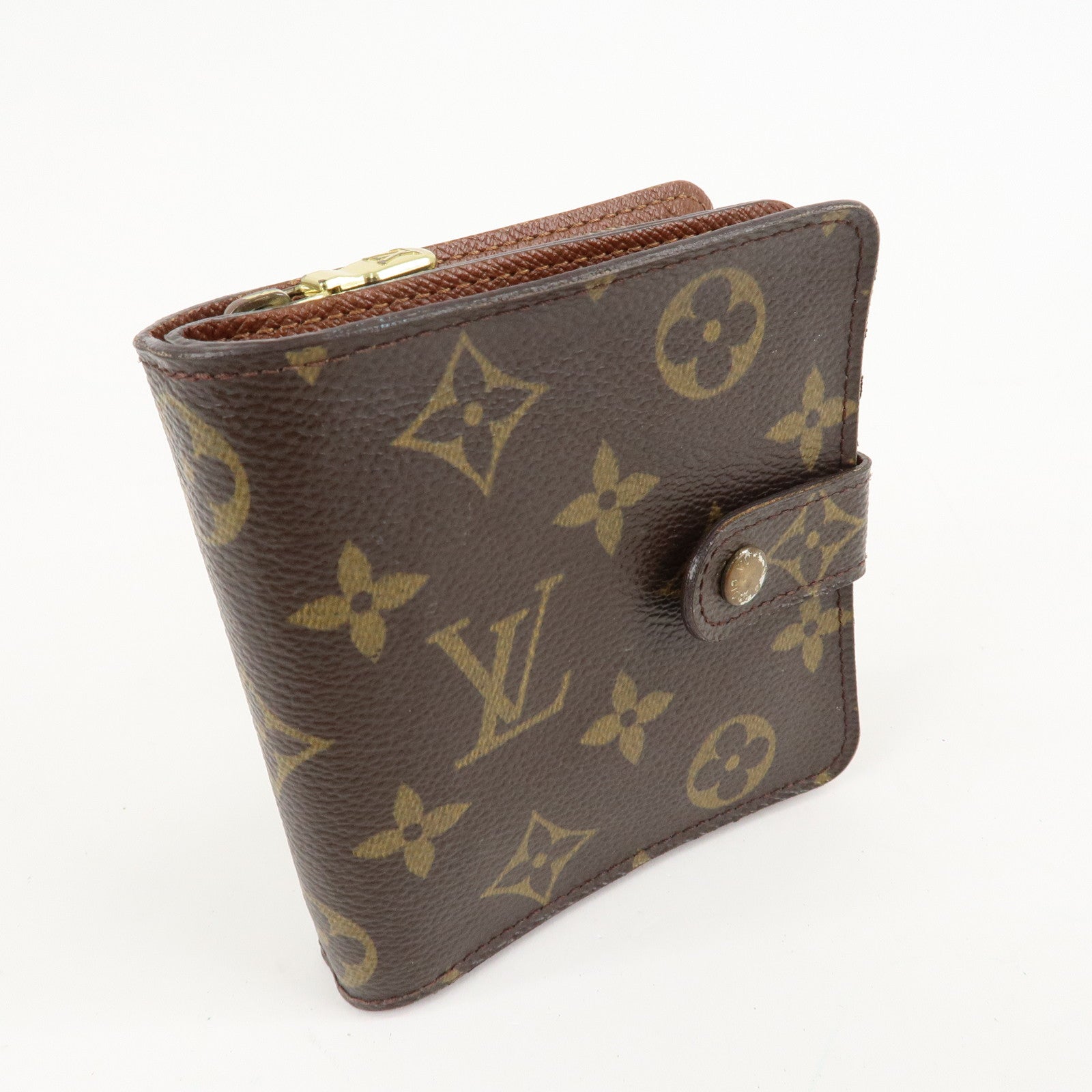 Louis Vuitton Monogram Compact Zip Small Wallet Brown M61667 Used