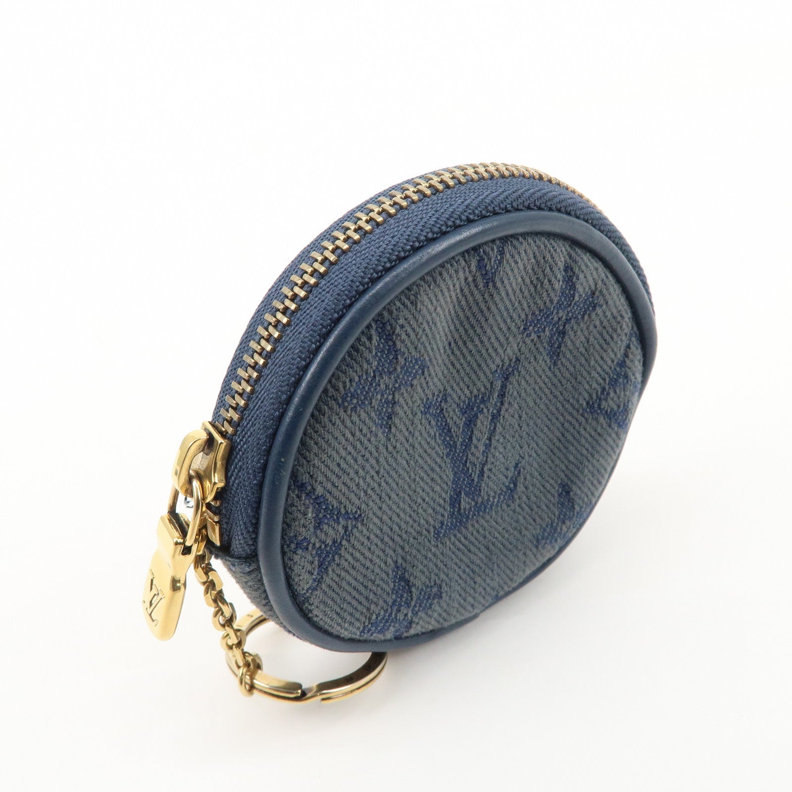 Louis Vuitton Monogram Denim Round Pouch Coin Case Blue M68290 Used