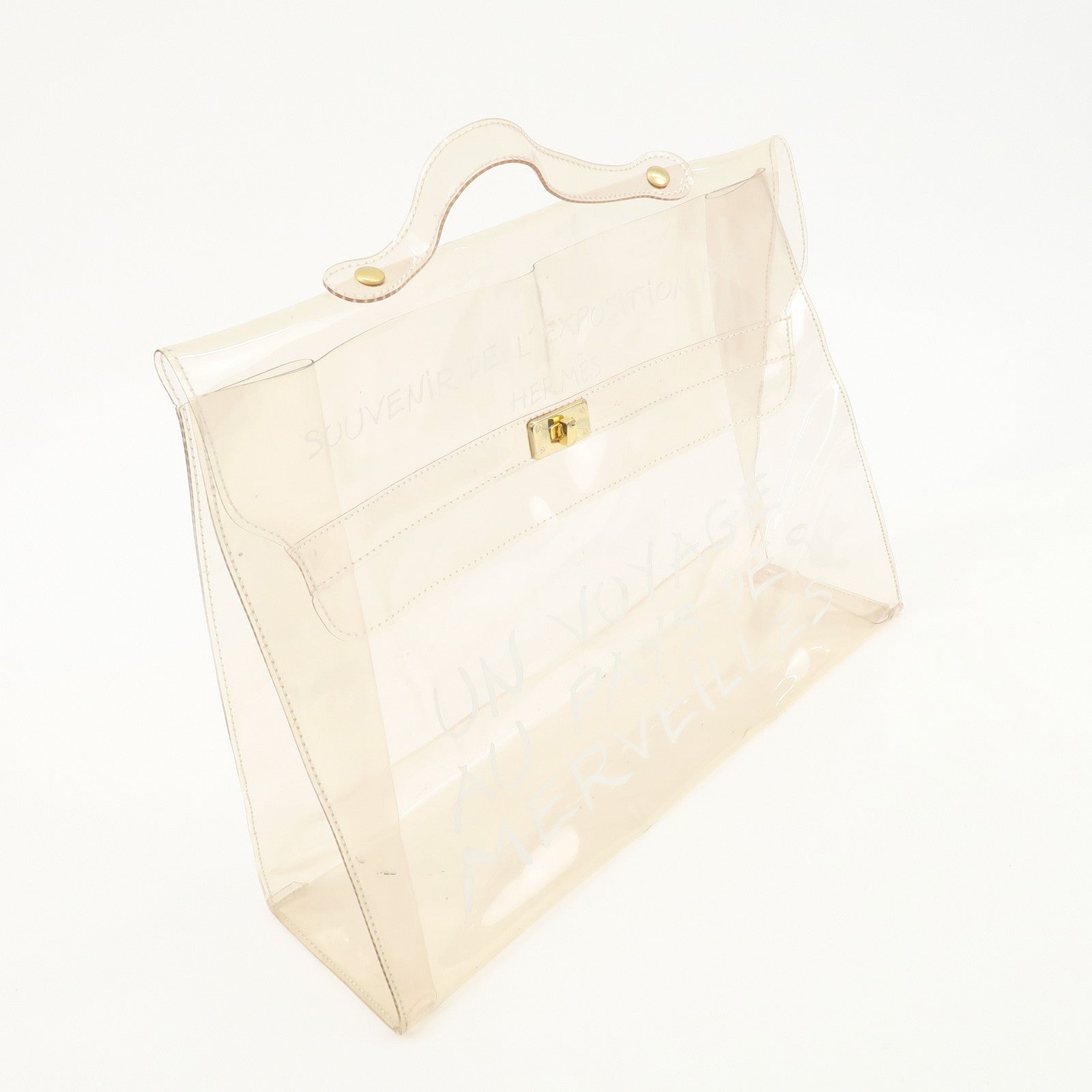 HERMES Vinyl Kelly Hand Bag Clear Transparent Gold Hardware Used