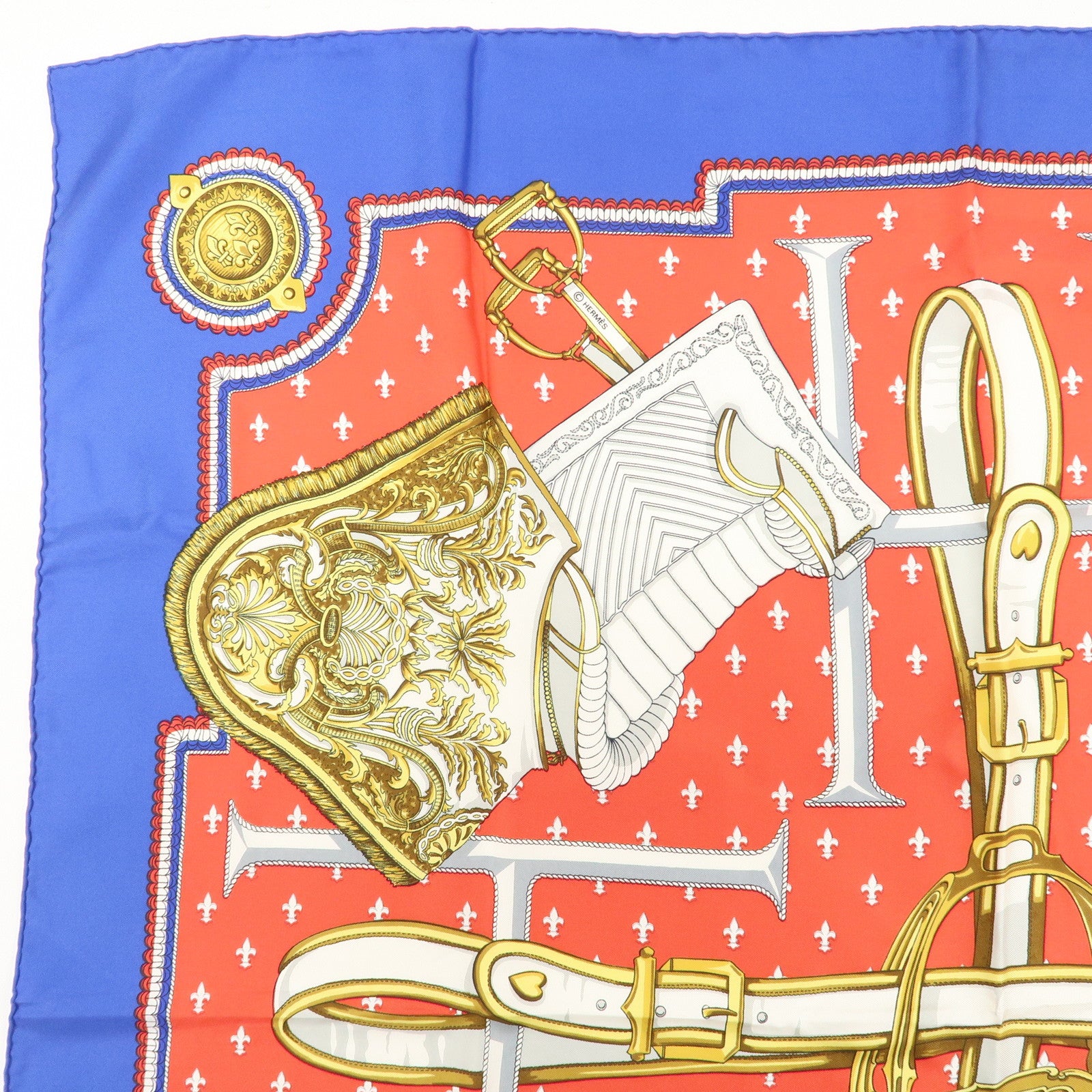 HERMES Carre 90 Silk 100% Scarf Selles A Housse Belt Print