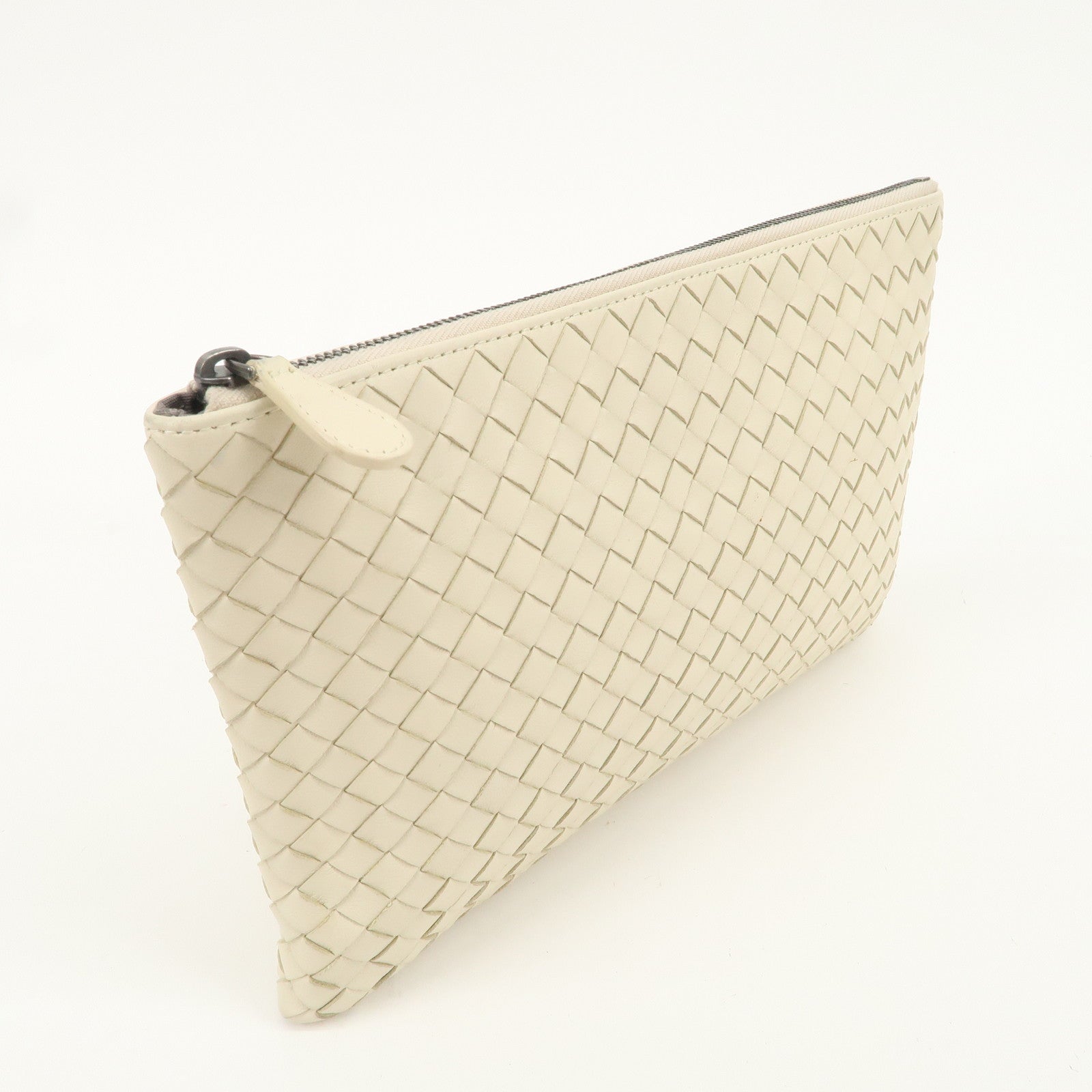 BOTTEGA VENETA Intrecciato Leather Pouch Cosmetic Pouch Ivory