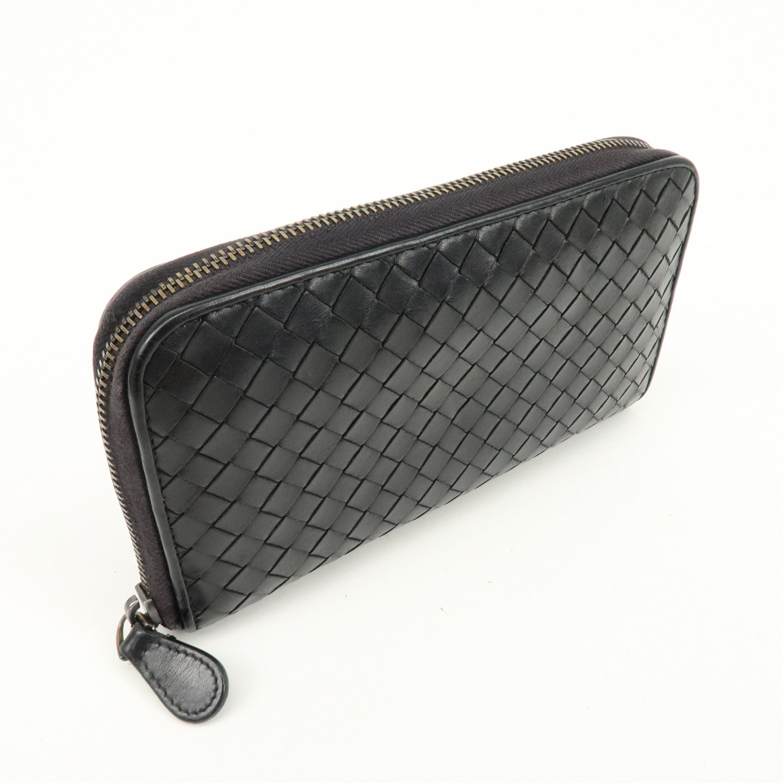 BOTTEGA VENETA Intrecciato Leather Zip Round Long Wallet Black