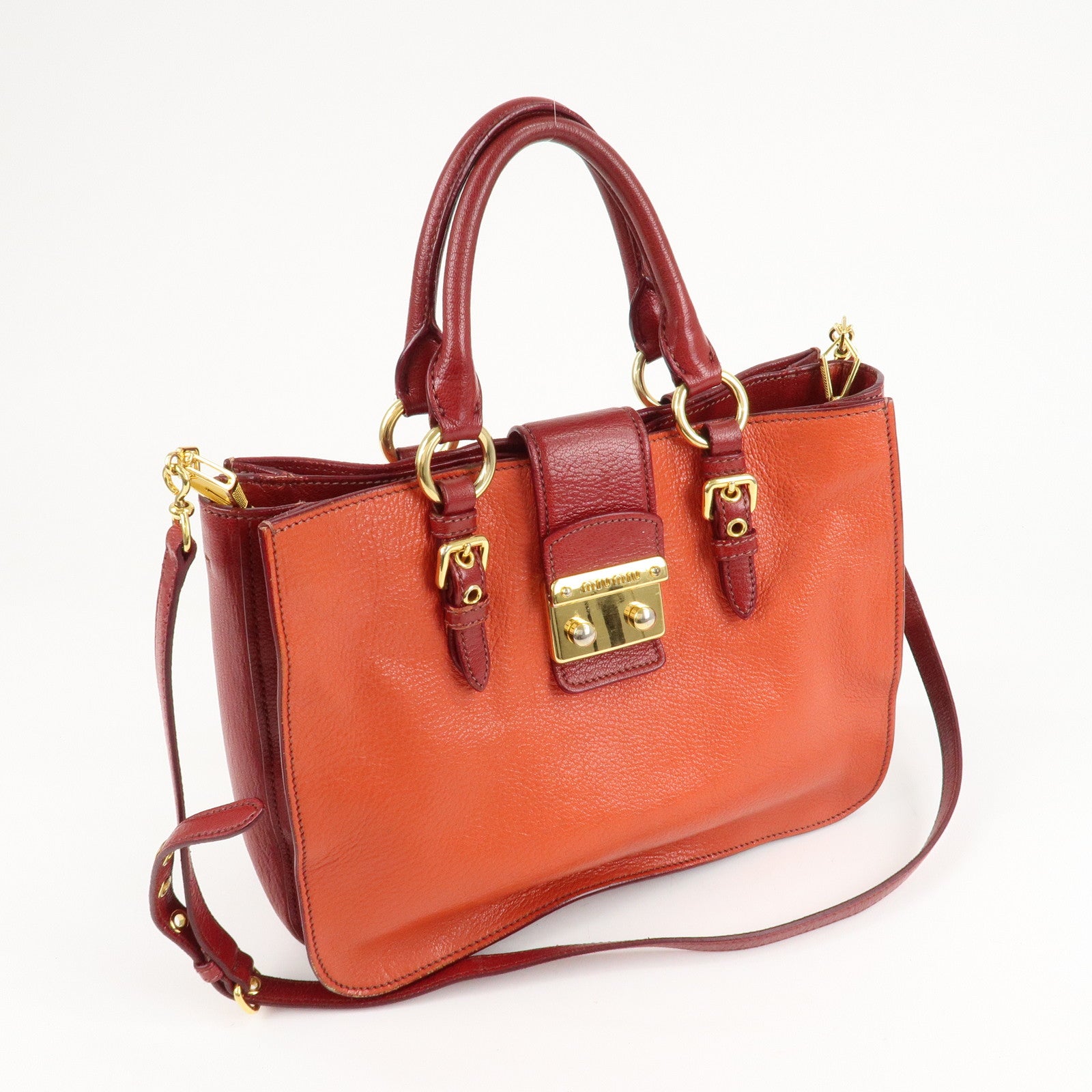 MIU MIU Leather MADRAS BICOLORE 2WAY Bag Hand Bag Orange