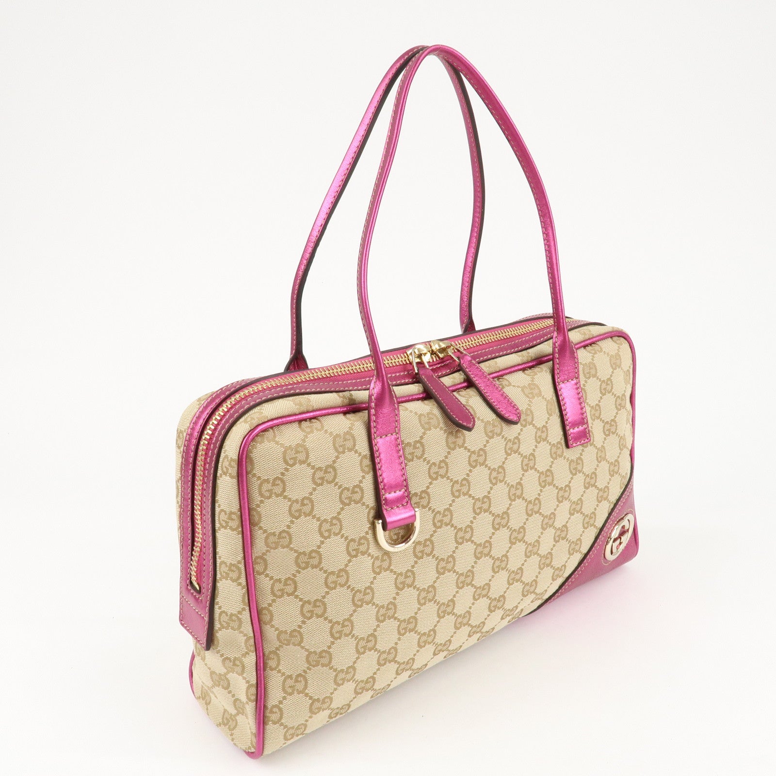 GUCCI  New Brit Abbey GG Canvas Leather Boston Bag 169971