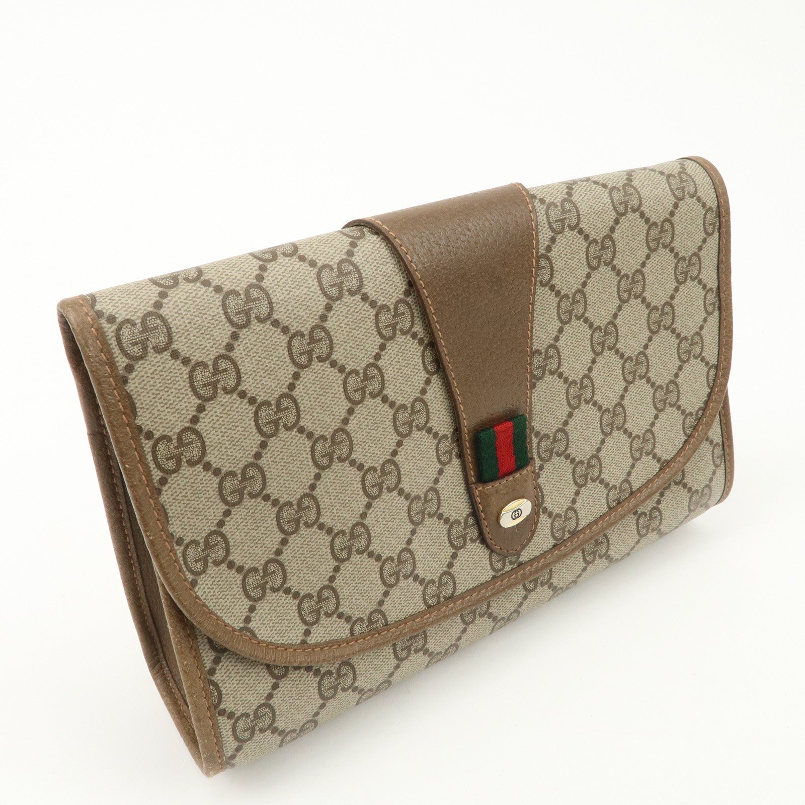 GUCCI Old Gucci Sherry GG Plus Leather Clutch Bag 89.01.030