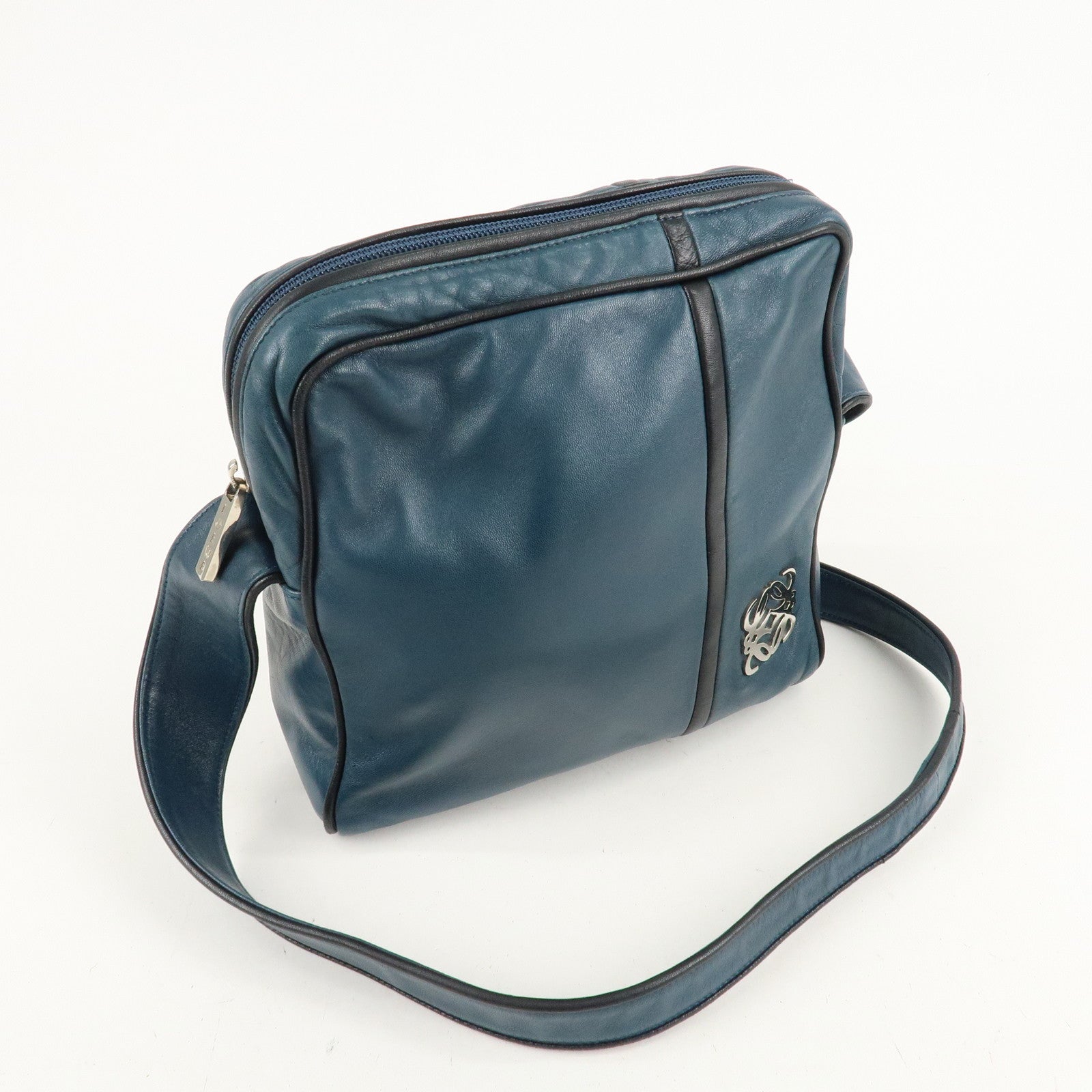 LOEWE Anagram Leather Shoulder Bag  Blue Used