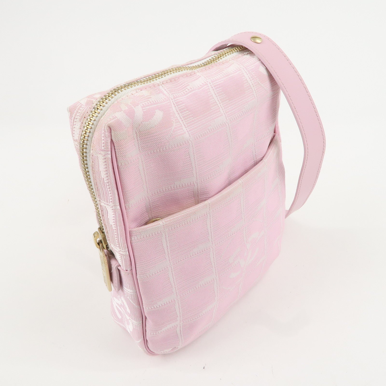 CHANEL New Travel Line Nylon Jacquard Leather Shoulder Bag Pink