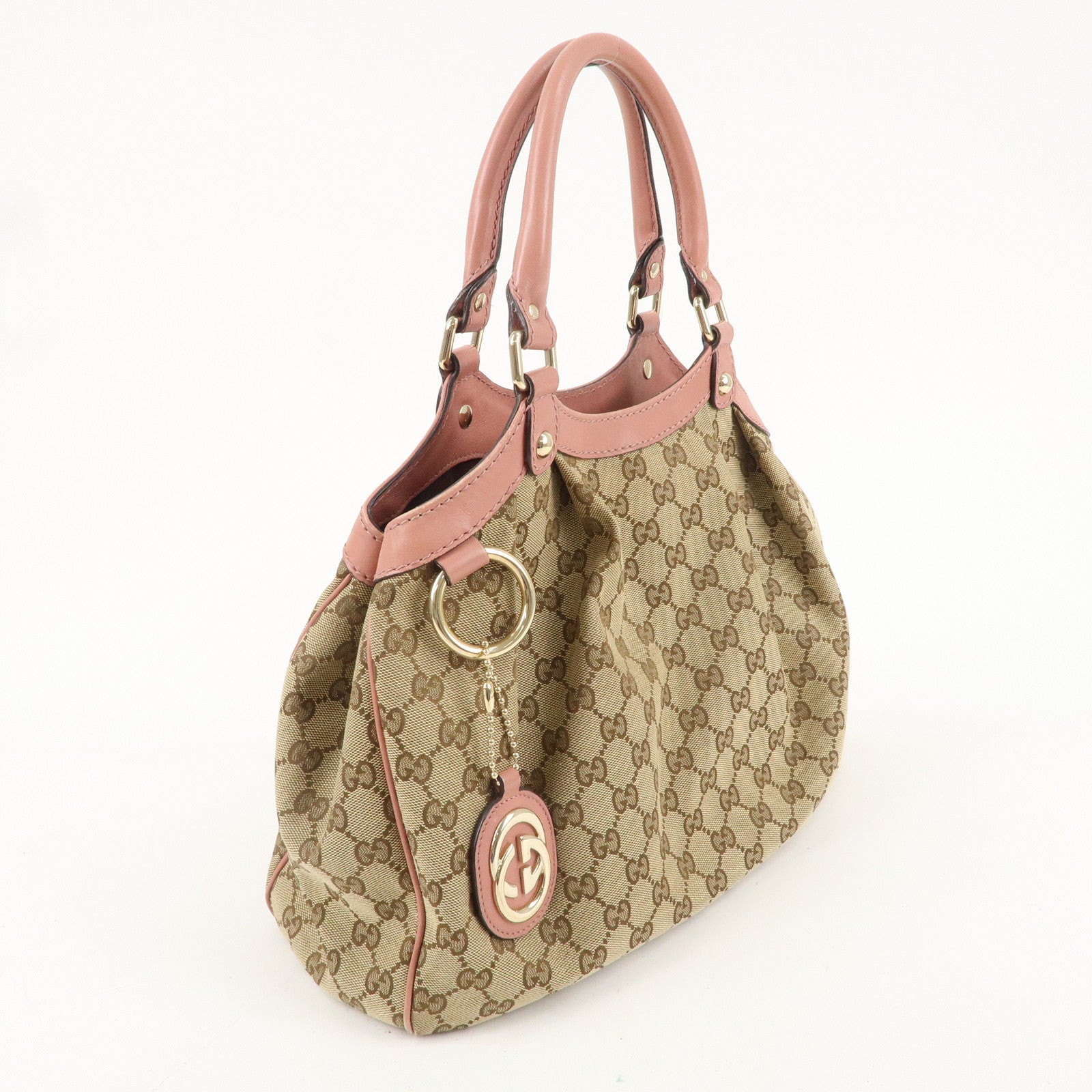 GUCCI Sukey GG Canvas Leather Hand Bag 211944 Beige Pink