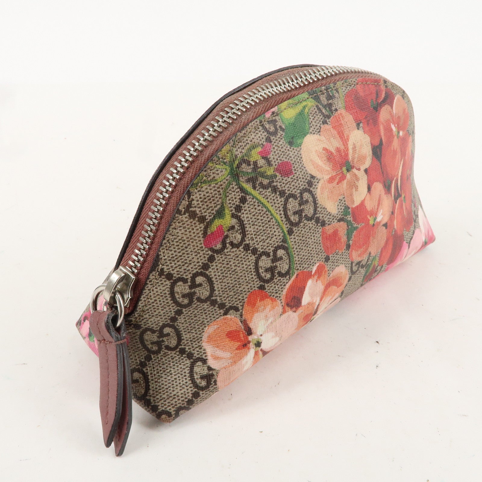 GUCCI GG Supreme Flower Pouch Cosmetic Pouch Beige Pink Red 431380